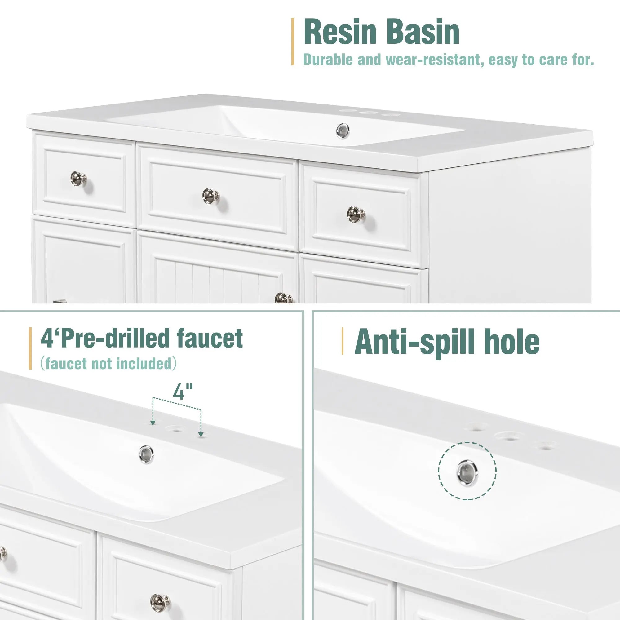 36" Bathroom Vanity Cabinet with Sink Top Combo Set, Single Sink, Shaker Cabinet with Soft Closing Door and Drawer - VINE GLOBAL