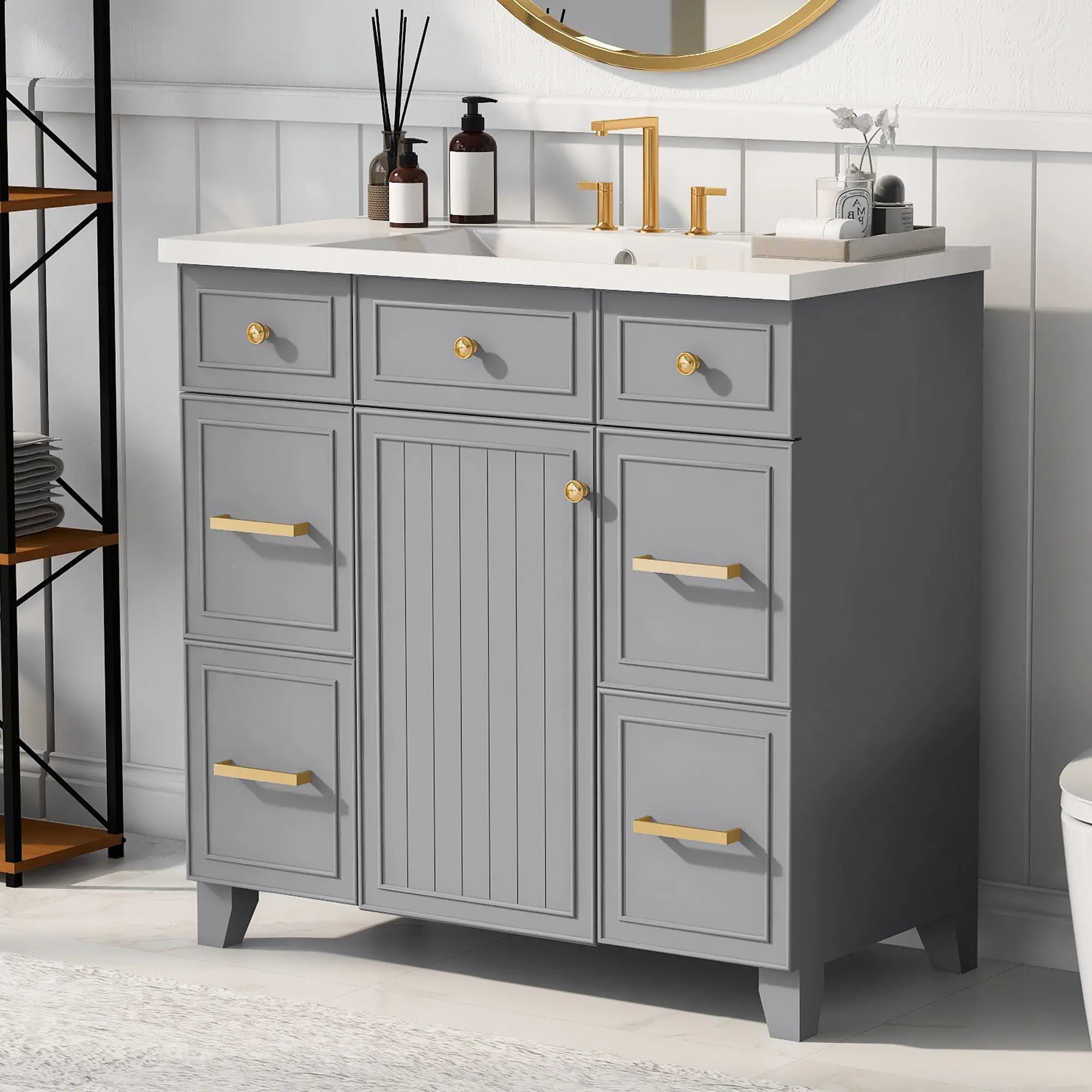 36" Bathroom Vanity Cabinet with Sink Top Combo Set, Single Sink, Shaker Cabinet with Soft Closing Door and Drawer - VINE GLOBAL
