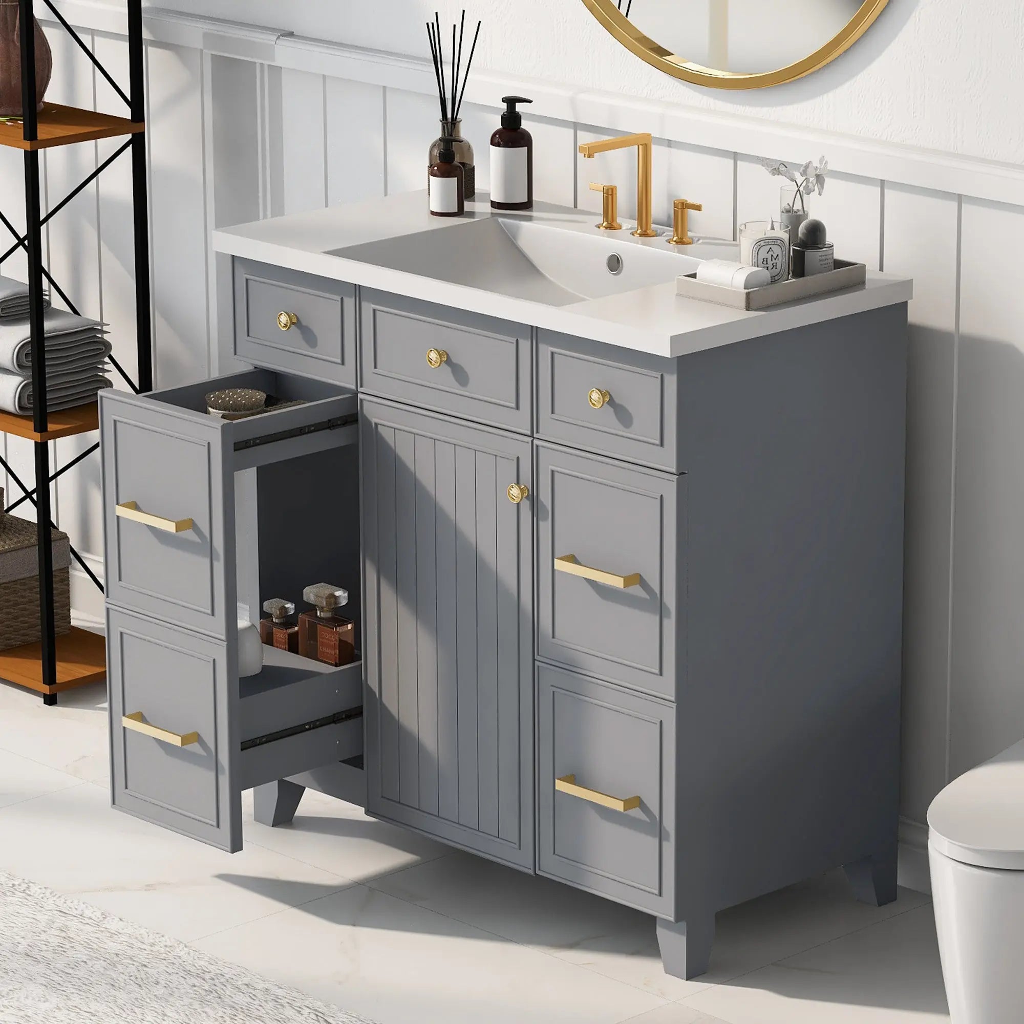 36" Bathroom Vanity Cabinet with Sink Top Combo Set, Single Sink, Shaker Cabinet with Soft Closing Door and Drawer - VINE GLOBAL