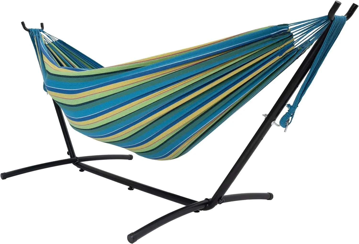 Double Hammock with Space Saving Steel Stand Includes Portable Carrying Case and Head Pillow, 450 Pounds Capacity - VINE GLOBAL