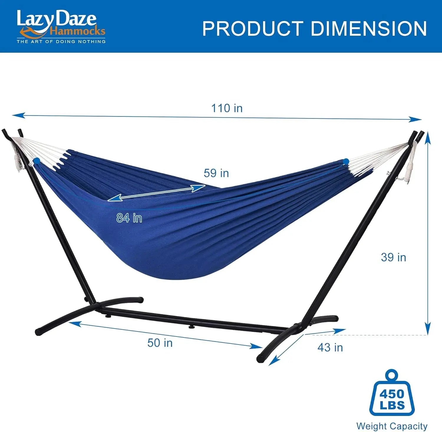 Double Hammock with Space Saving Steel Stand Includes Portable Carrying Case and Head Pillow, 450 Pounds Capacity - VINE GLOBAL