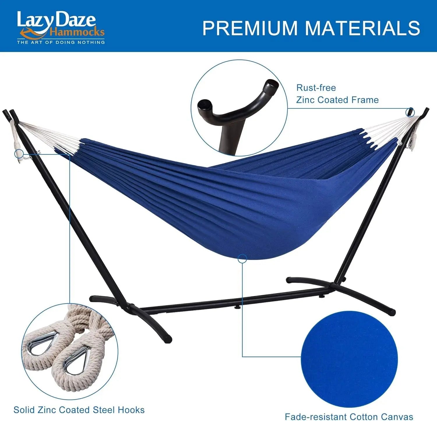 Double Hammock with Space Saving Steel Stand Includes Portable Carrying Case and Head Pillow, 450 Pounds Capacity - VINE GLOBAL