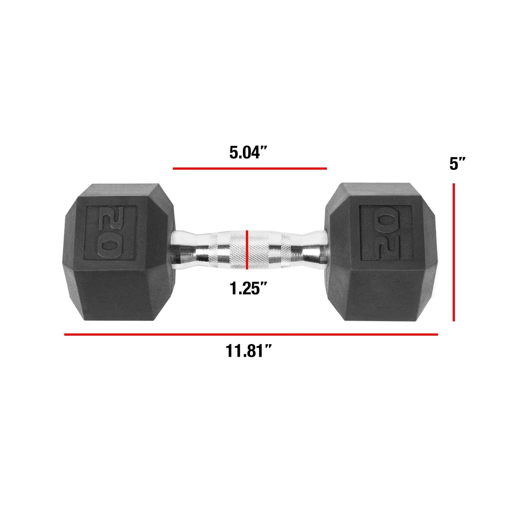 20lb Coated Rubber Hex Dumbbell, Pair - VINE GLOBAL