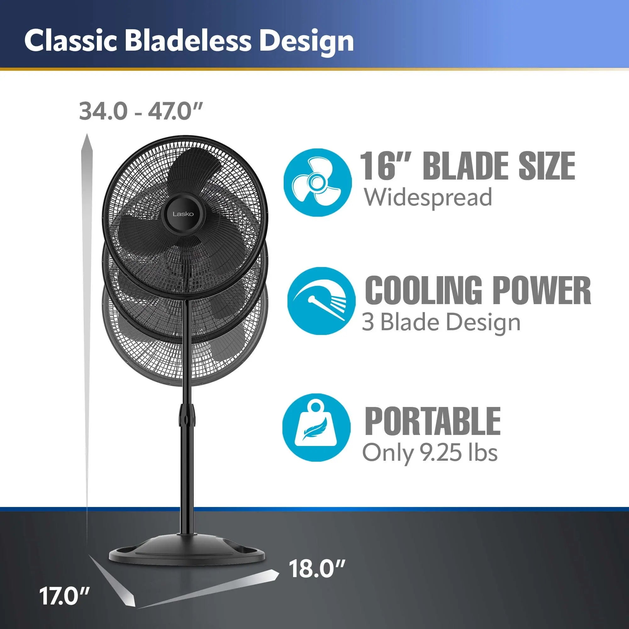 Oscillating Adjustable Pedestal Fan with 3-Speeds, 47" H, Black, - VINE GLOBAL