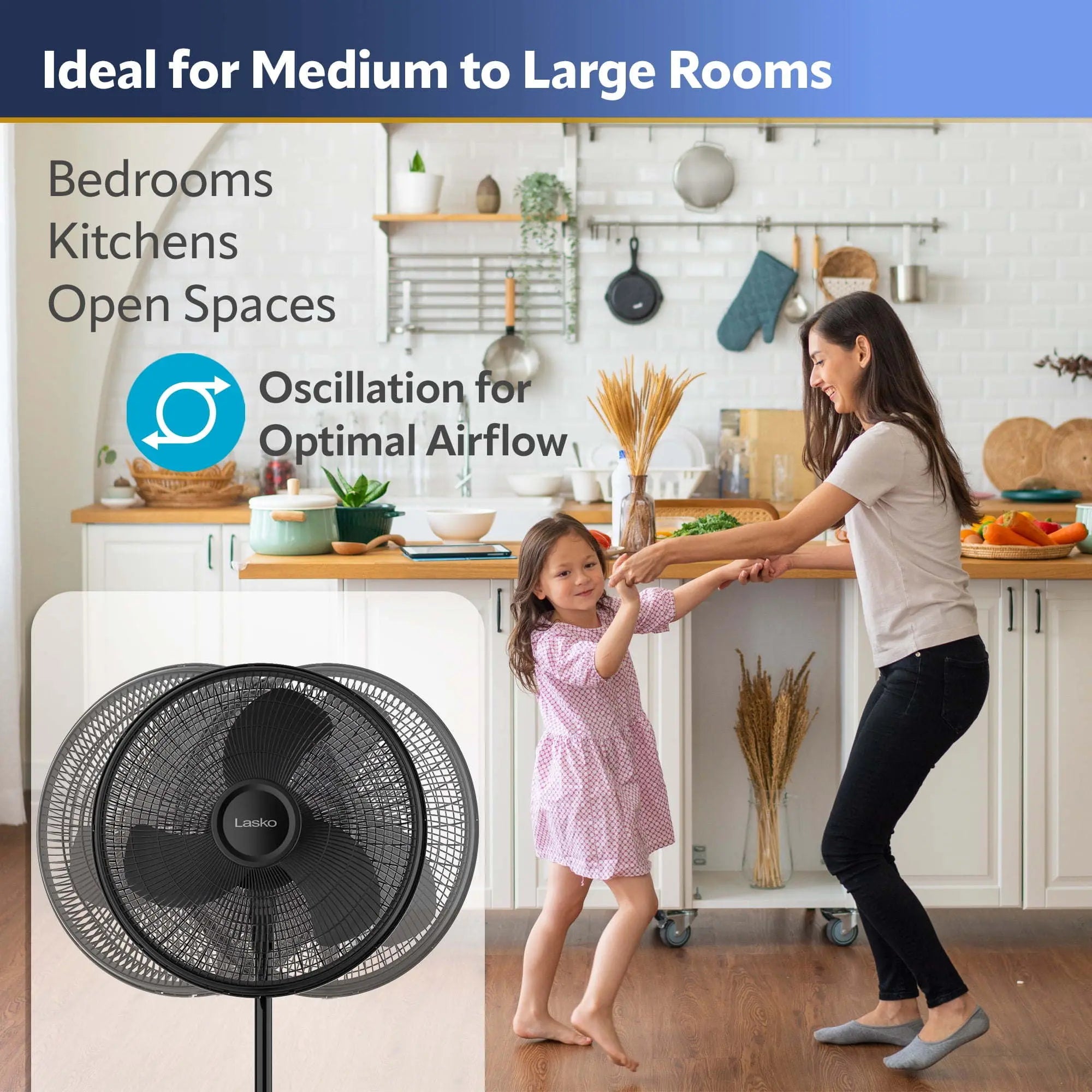 Oscillating Adjustable Pedestal Fan with 3-Speeds, 47" H, Black, - VINE GLOBAL