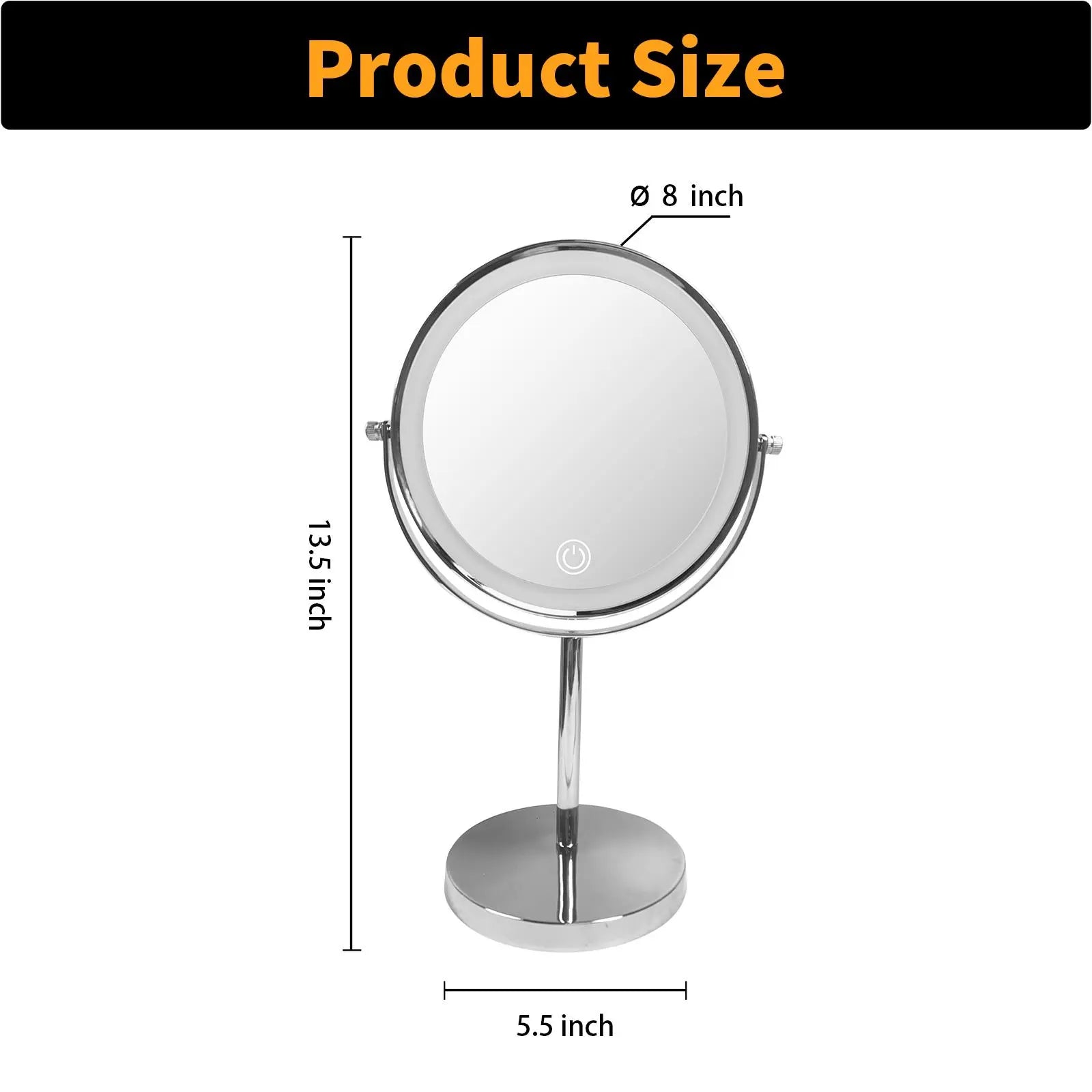 8-inch Makeup Mirror with Lights, Double Sided 1X/10X Magnifying Mirror, 3 Color Lighting Dimmable Vanity Mirror with 360° Swivel , Built-In Battery Operated - VINE GLOBAL