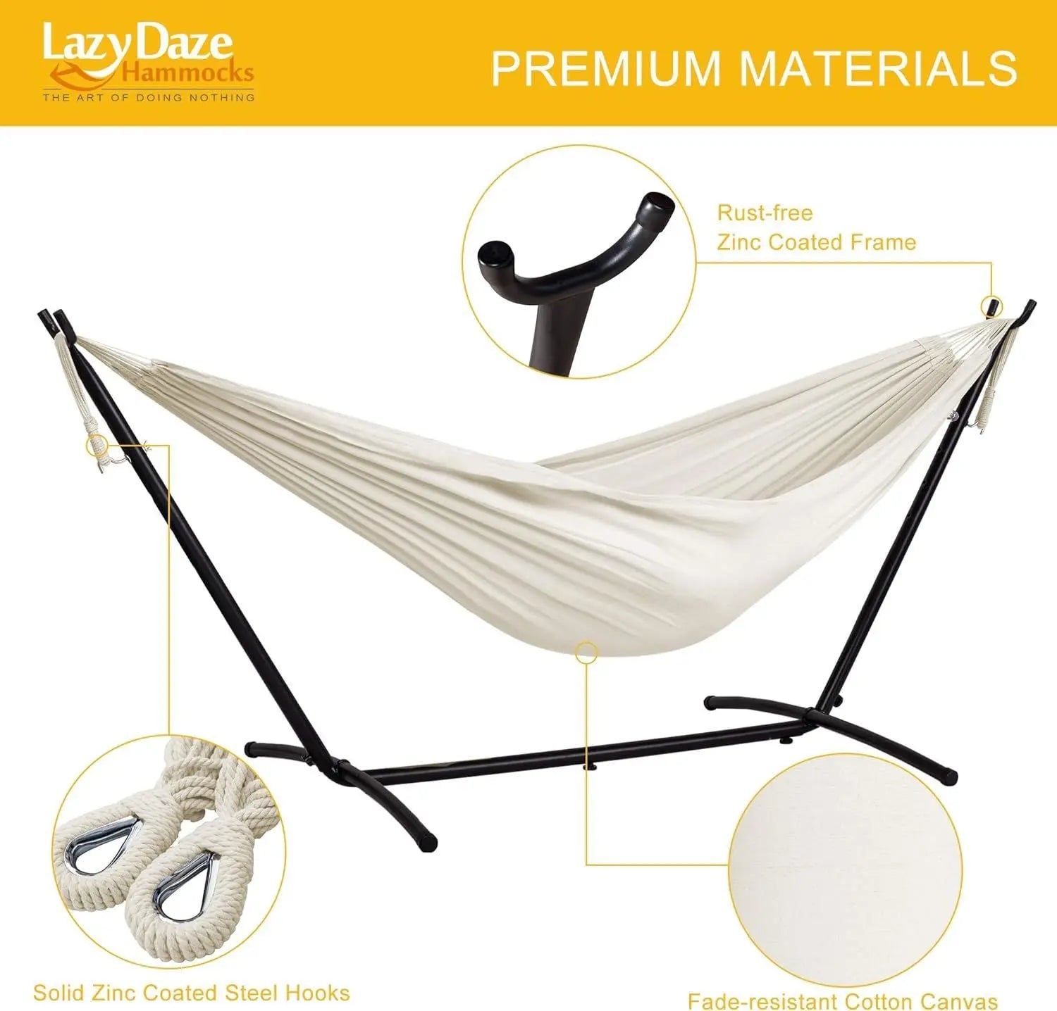 Double Hammock with Space Saving Steel Stand Includes Portable Carrying Case and Head Pillow, 450 Pounds Capacity - VINE GLOBAL