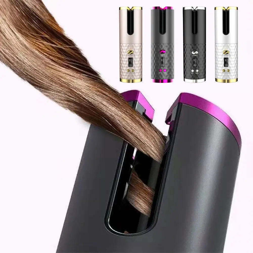 Electric LCD Display Automatic Rotating Cordless Hair Curler Fast Curling Iron Tongs Portable USB Rechargeable With Comb Safe USB Cordless Automatic Rotating Hair Curler Hair Waver Curling Iron - VINE GLOBAL