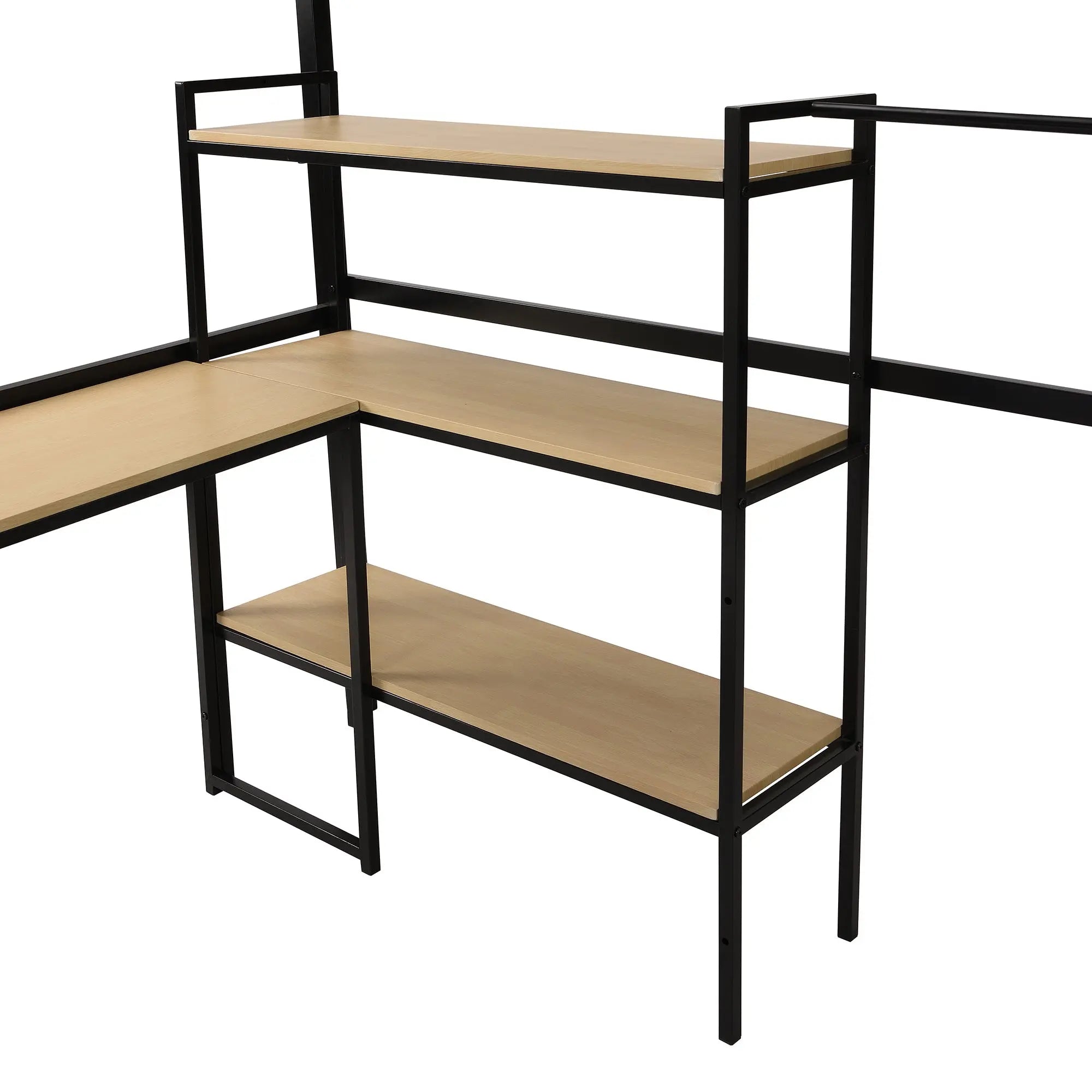 Full Size Metal Loft bed with Staircase, Built-in Desk and Shelves - VINE GLOBAL