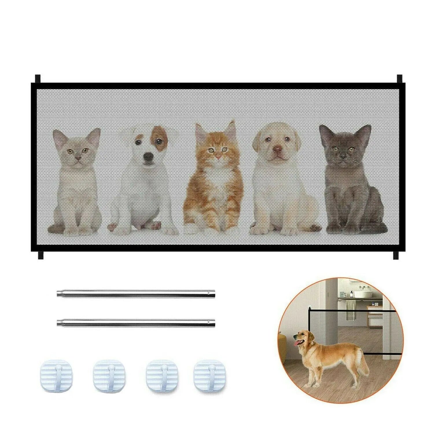 Pet Dog Fence Gate Safe Guard Safety Enclosure Dog Fences Dog Gate The Ingenious Mesh Magic Pet Gate Pet Supplies Dropshipping - VINE GLOBAL