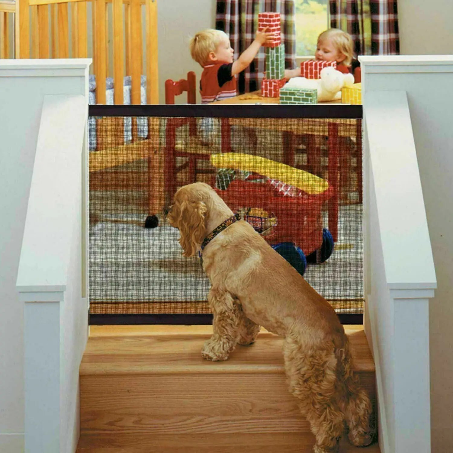 Pet Dog Fence Gate Safe Guard Safety Enclosure Dog Fences Dog Gate The Ingenious Mesh Magic Pet Gate Pet Supplies Dropshipping - VINE GLOBAL