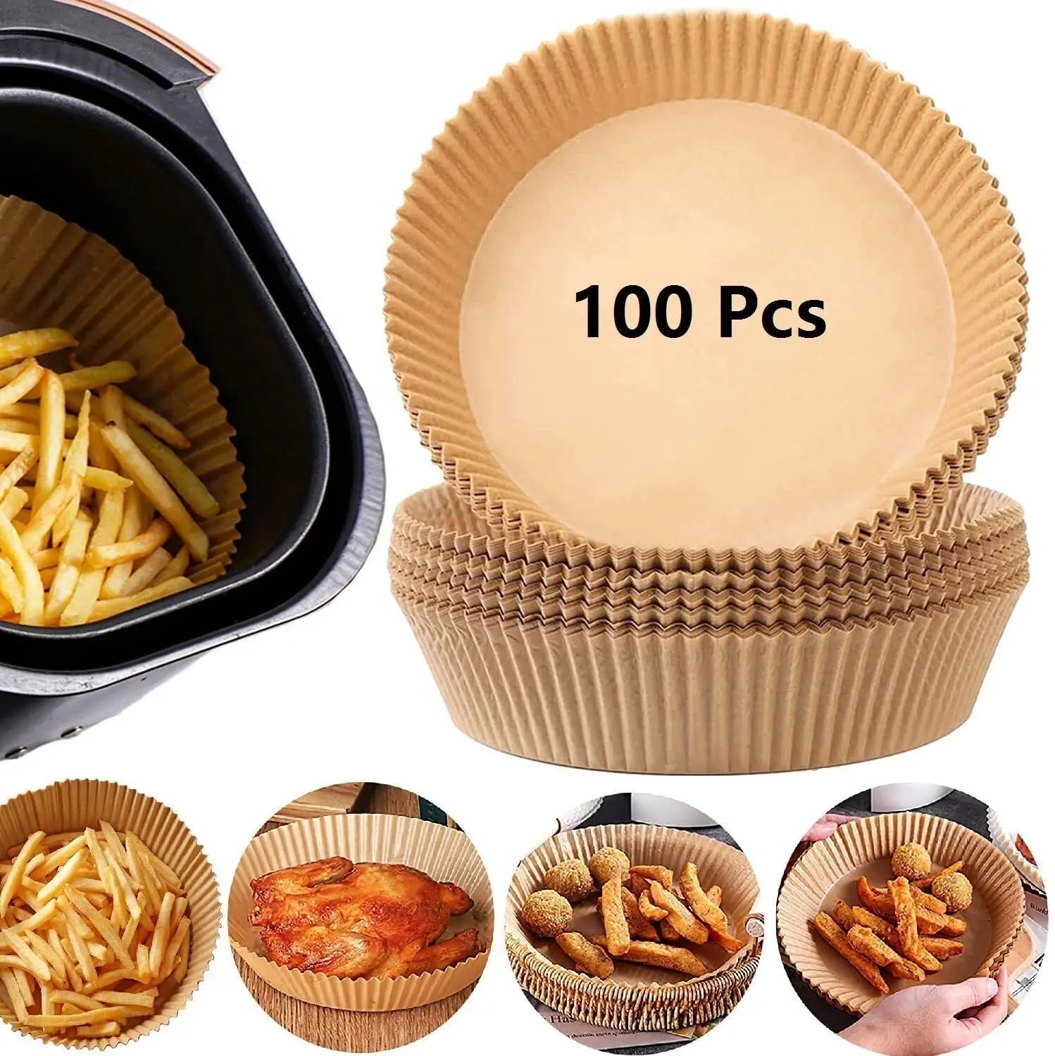 Air Fryer Disposable Paper Liner Non-stick Disposable Liners, 200PCS Air Fryer Disposable Paper Liners, 6.3In Round Air Fryer Parchment Paper - VINE GLOBAL