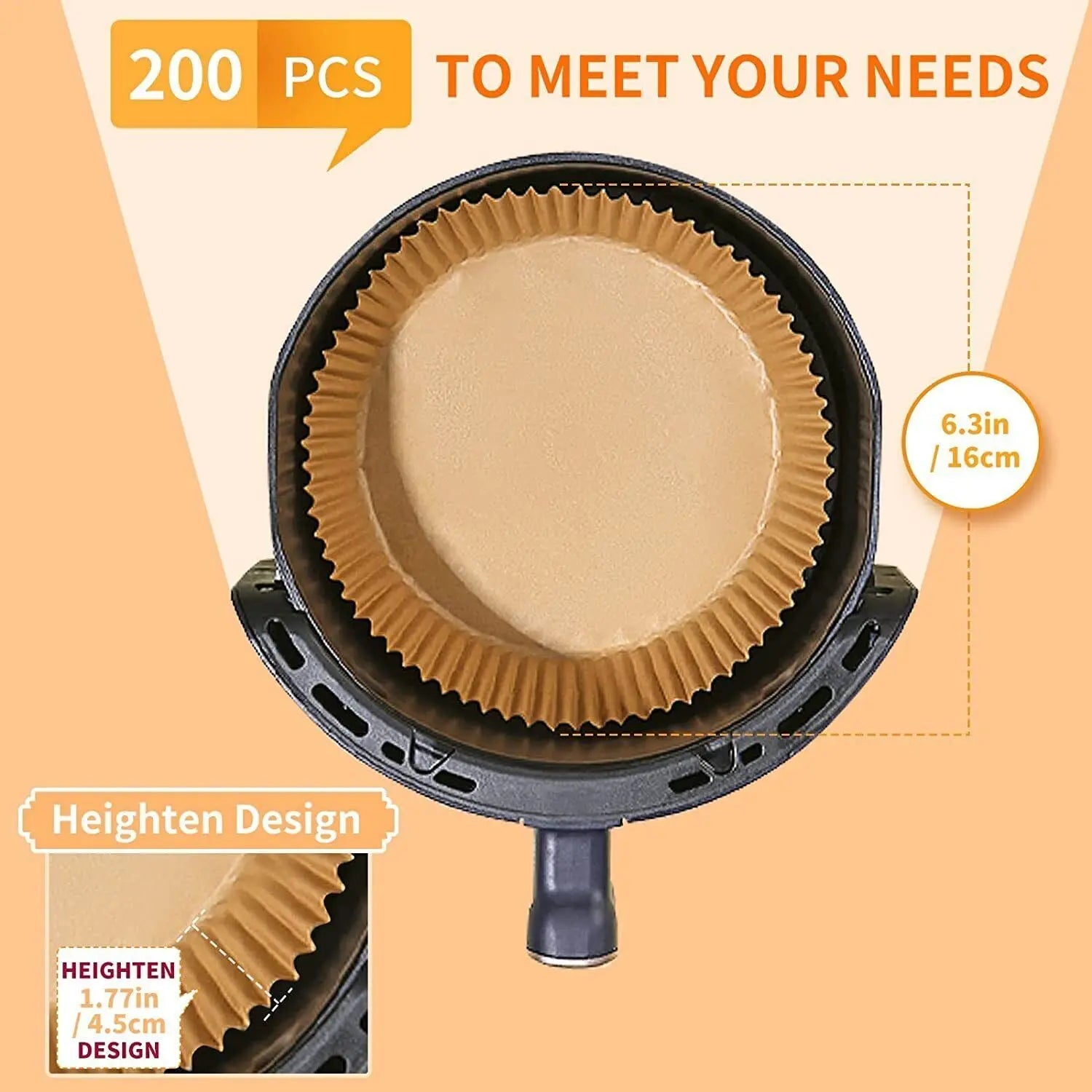 Air Fryer Disposable Paper Liner Non-stick Disposable Liners, 200PCS Air Fryer Disposable Paper Liners, 6.3In Round Air Fryer Parchment Paper - VINE GLOBAL