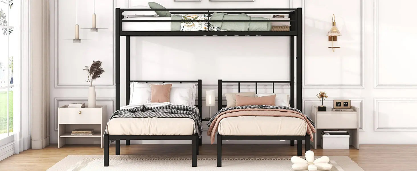 Twin over Twin & Twin Bunk Beds for 3, Twin XL over Twin & Twin Bunk Bed Metal Triple Bunk Bed - VINE GLOBAL