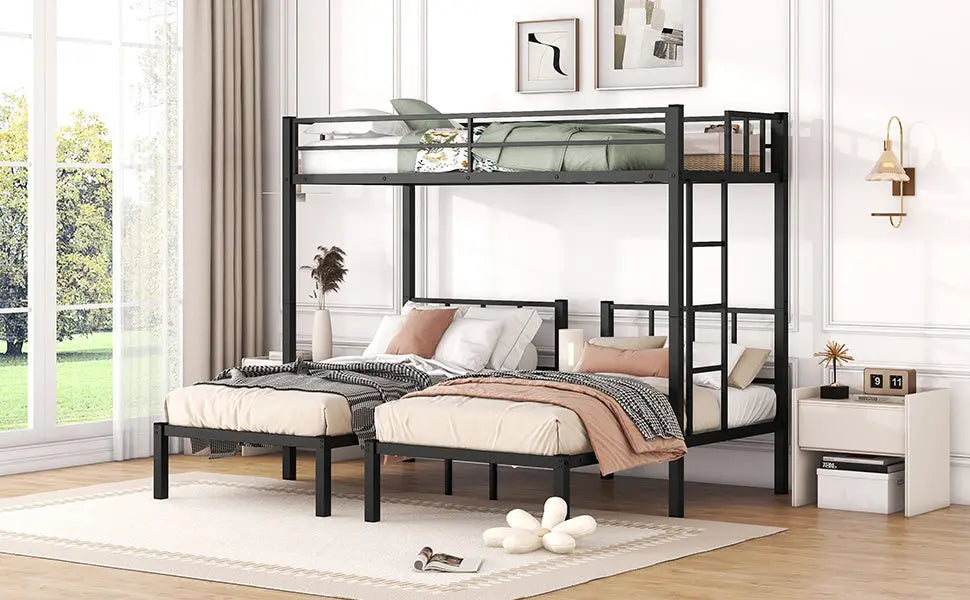 Twin over Twin & Twin Bunk Beds for 3, Twin XL over Twin & Twin Bunk Bed Metal Triple Bunk Bed - VINE GLOBAL
