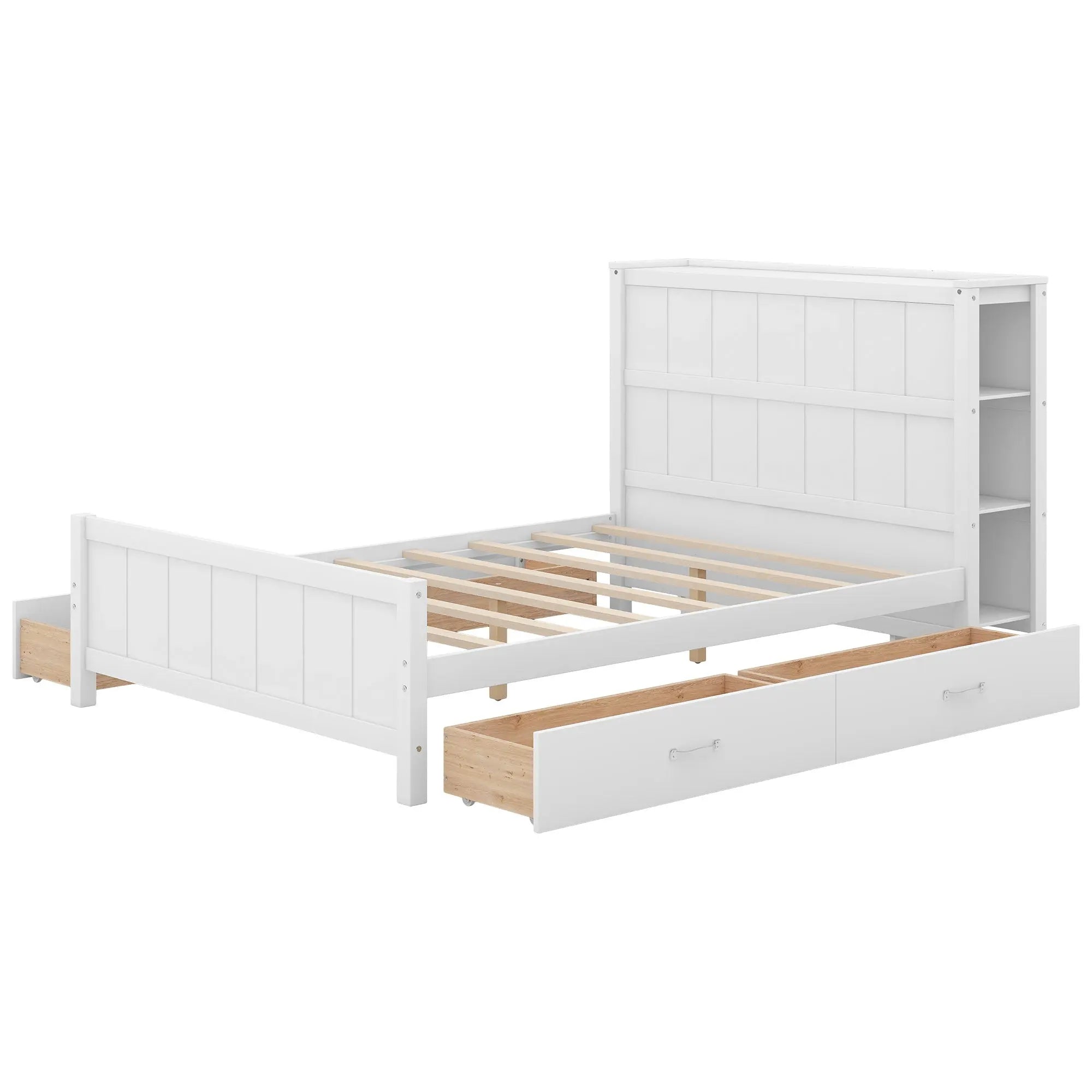 Full Size Platform Bed with Drawers and Storage Shelves - VINE GLOBAL