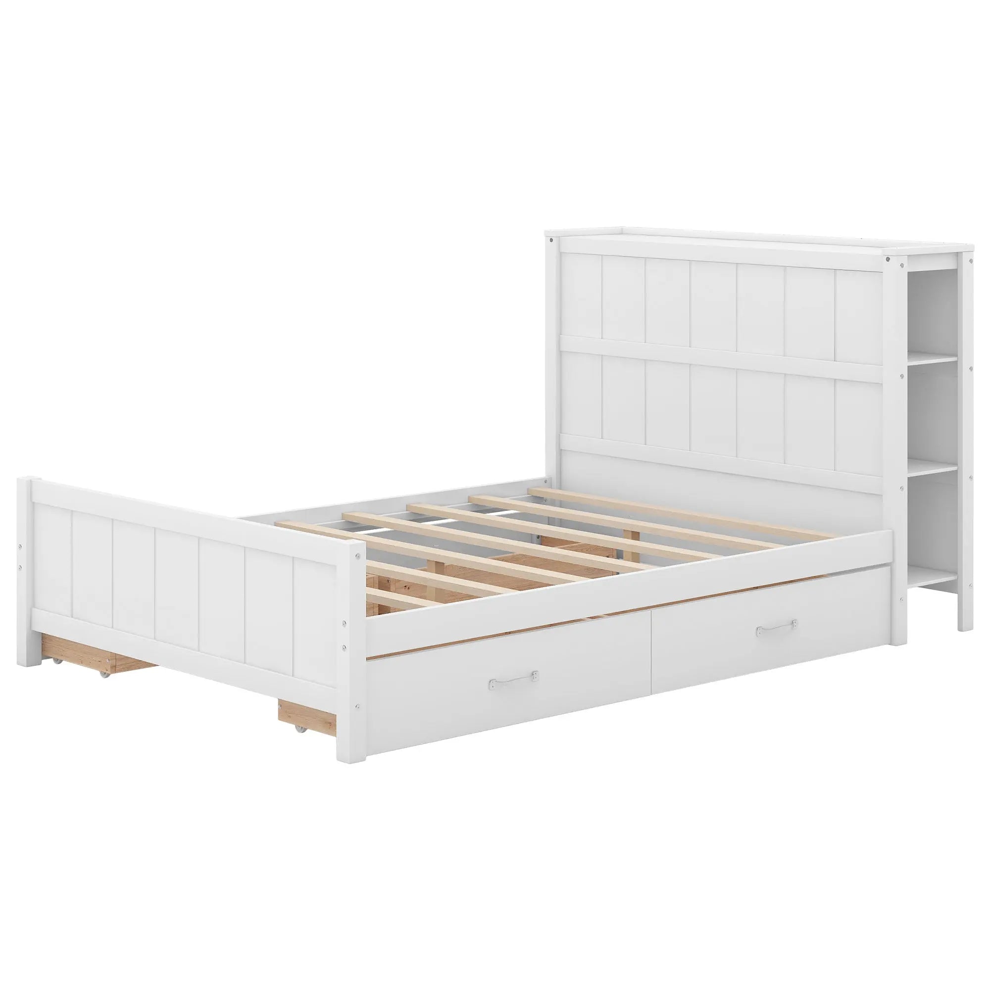 Full Size Platform Bed with Drawers and Storage Shelves - VINE GLOBAL