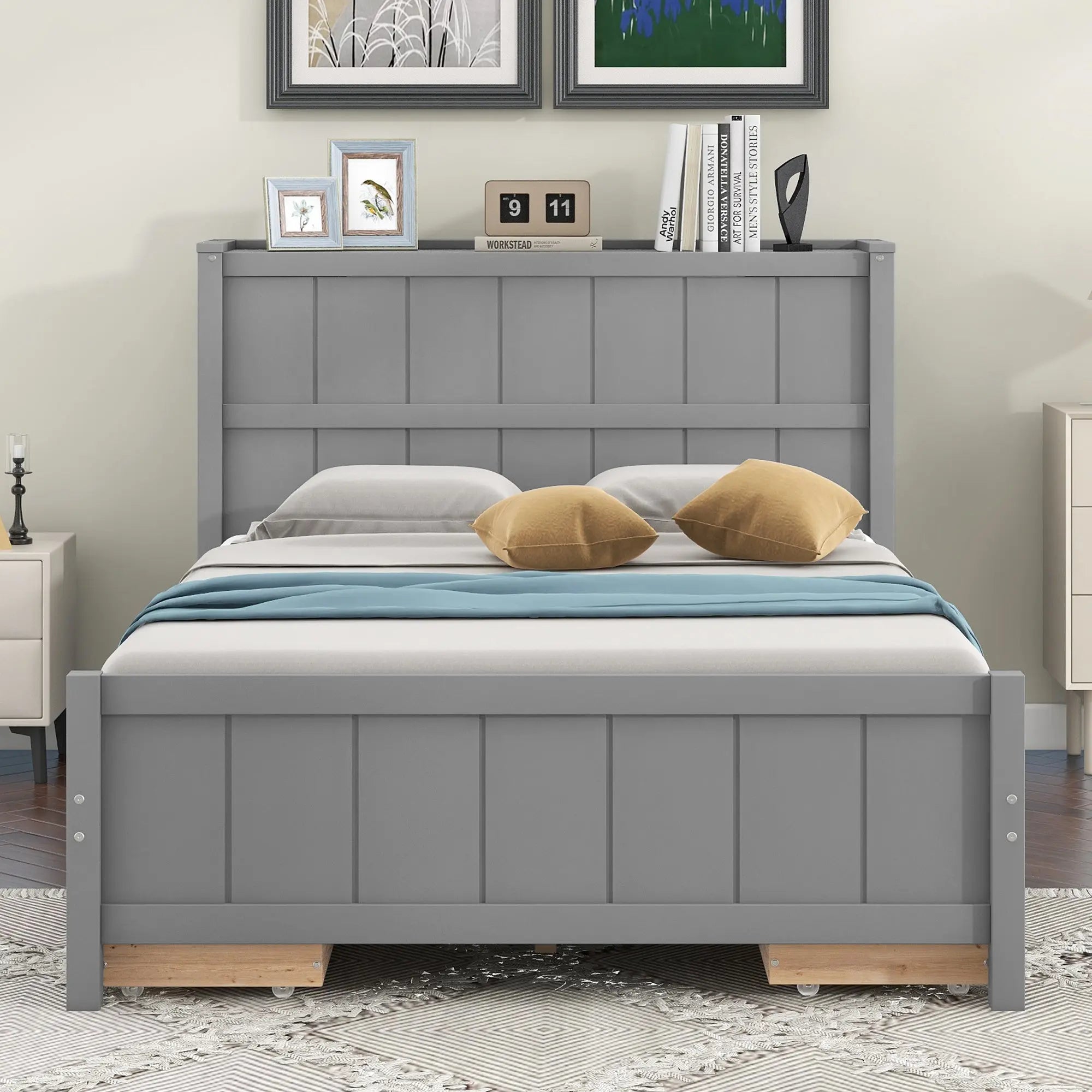 Full Size Platform Bed with Drawers and Storage Shelves - VINE GLOBAL