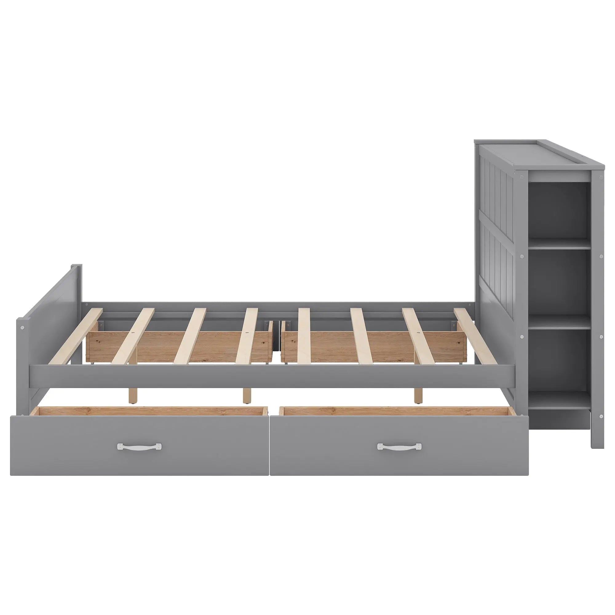 Full Size Platform Bed with Drawers and Storage Shelves - VINE GLOBAL