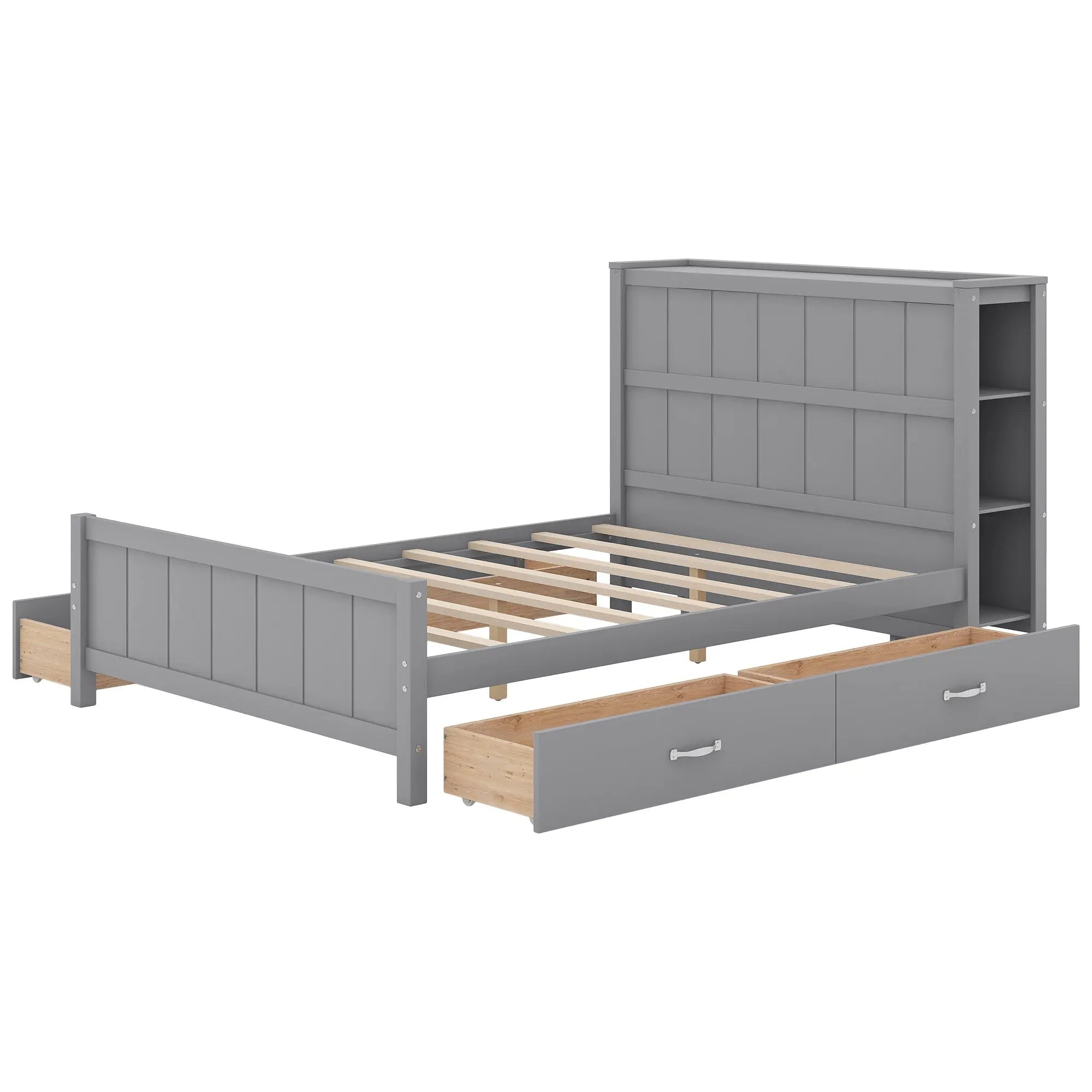 Full Size Platform Bed with Drawers and Storage Shelves - VINE GLOBAL