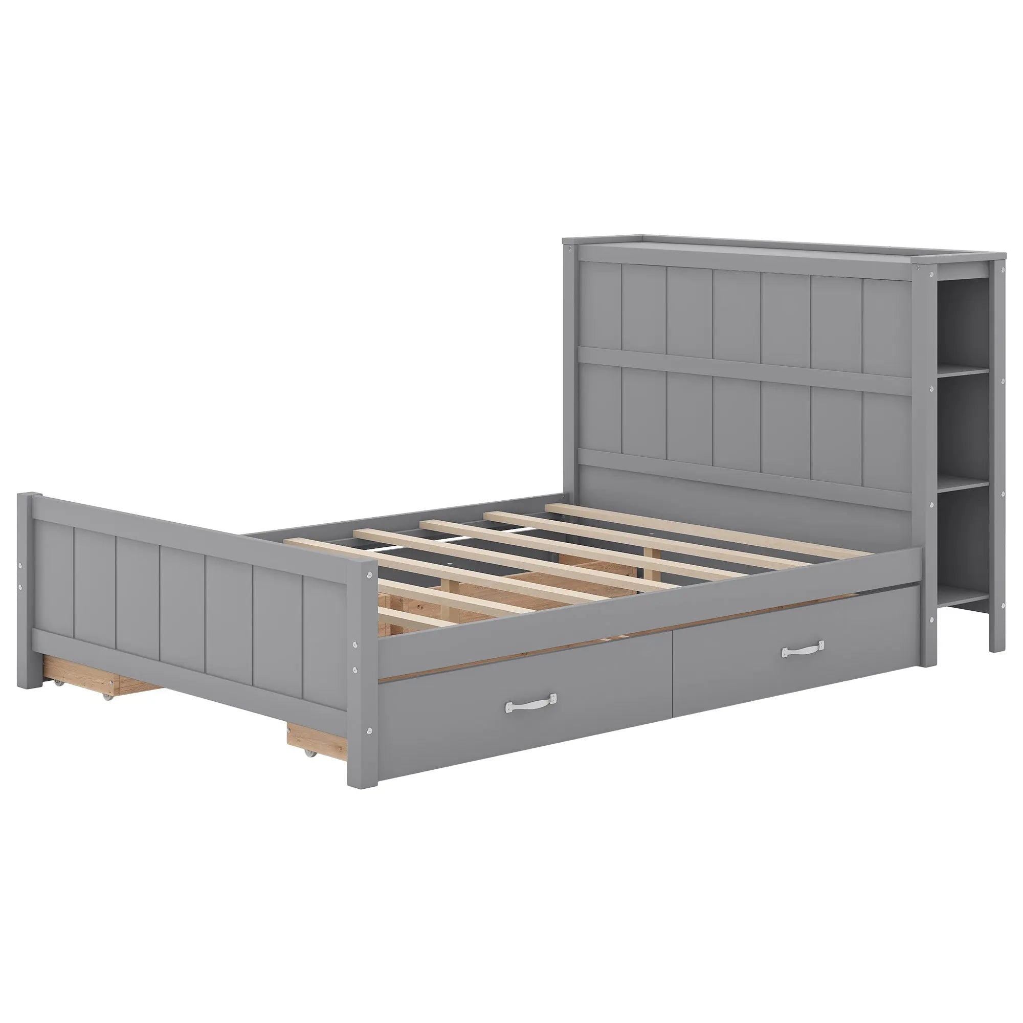 Full Size Platform Bed with Drawers and Storage Shelves - VINE GLOBAL