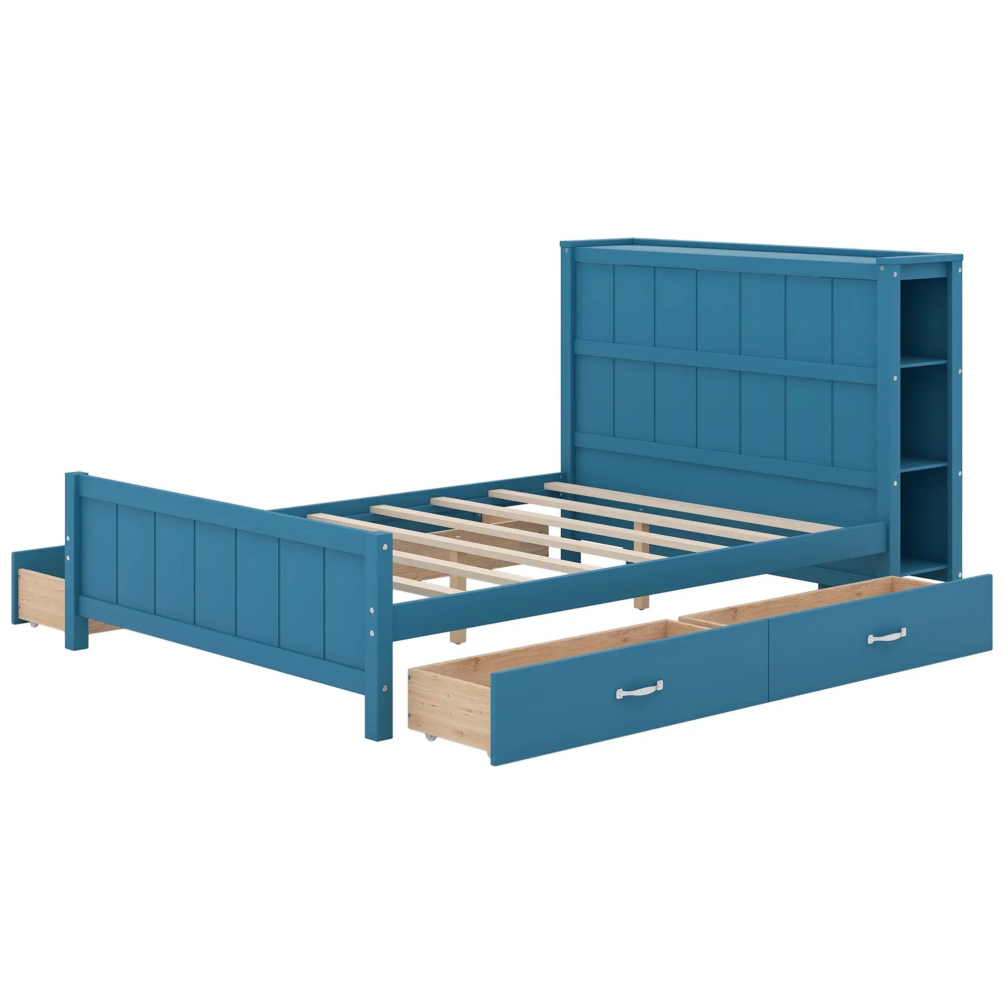 Full Size Platform Bed with Drawers and Storage Shelves - VINE GLOBAL