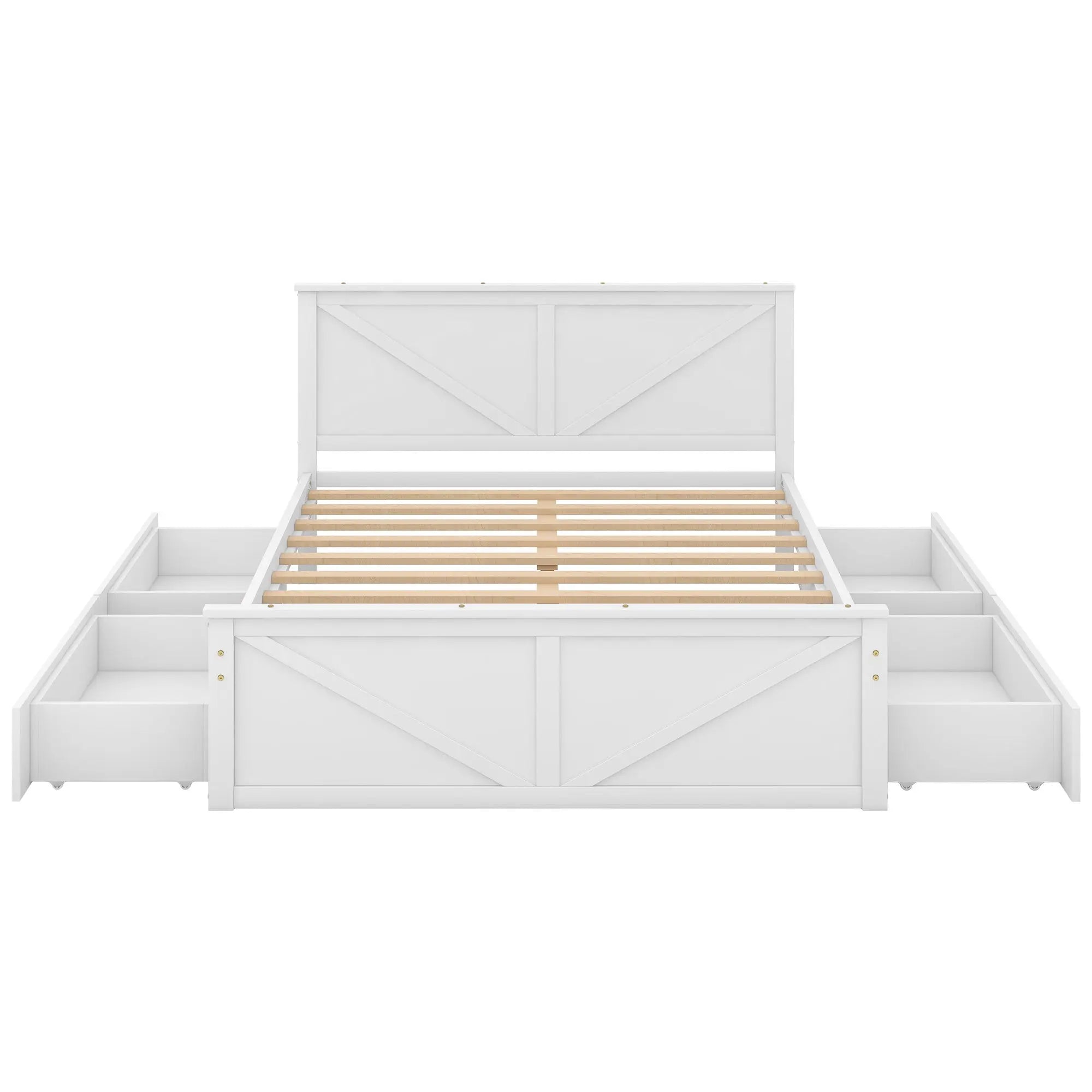 Queen Size Wooden Platform Bed with Four Storage Drawers and Support Legs - VINE GLOBAL