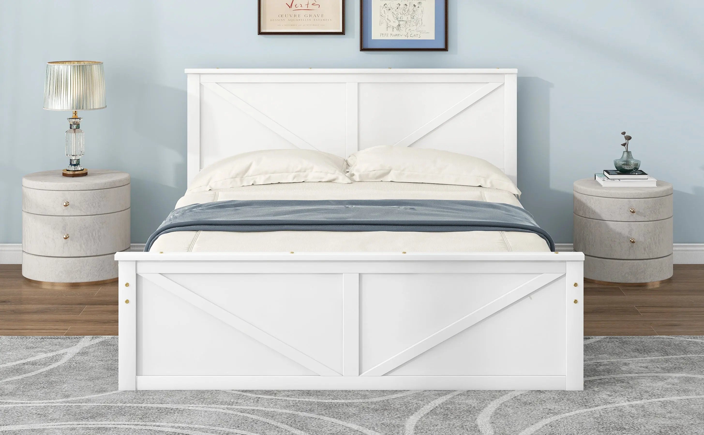 Queen Size Wooden Platform Bed with Four Storage Drawers and Support Legs - VINE GLOBAL