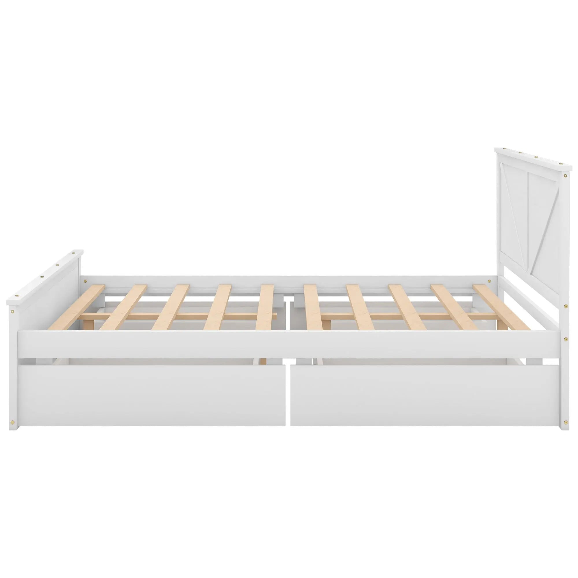 Queen Size Wooden Platform Bed with Four Storage Drawers and Support Legs - VINE GLOBAL