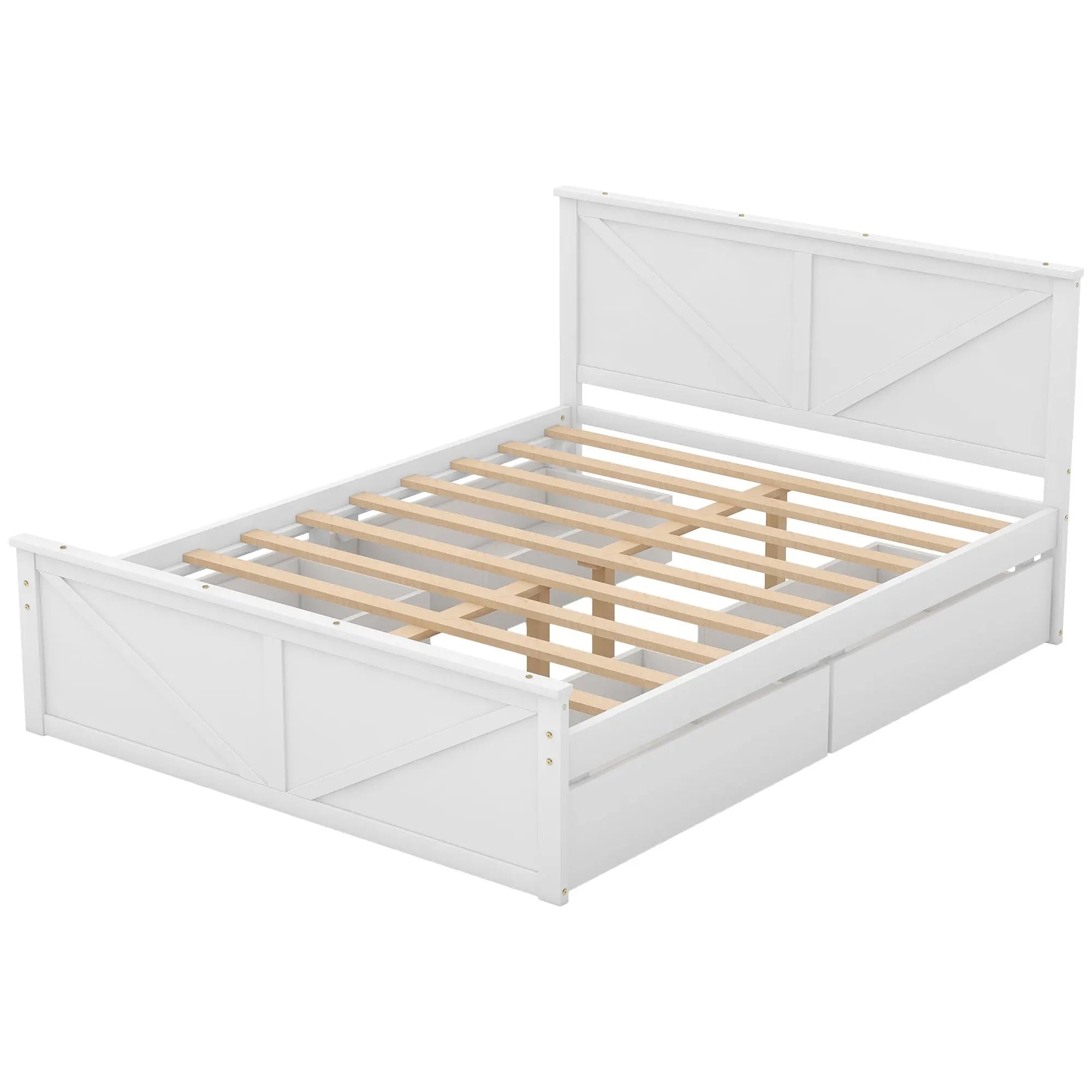 Queen Size Wooden Platform Bed with Four Storage Drawers and Support Legs - VINE GLOBAL