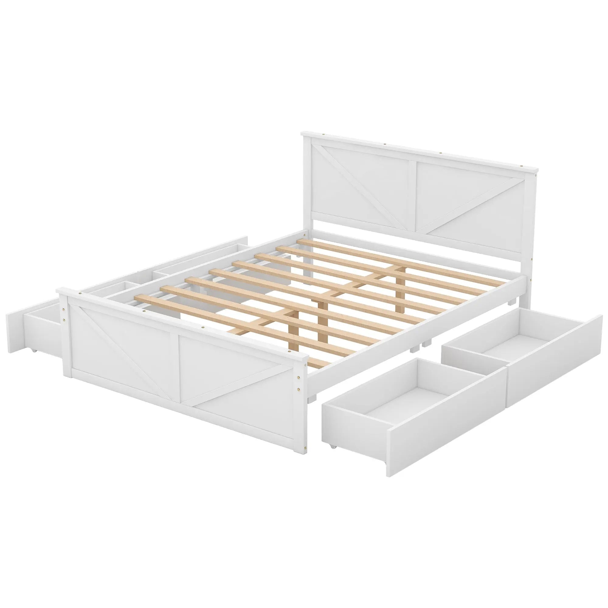 Queen Size Wooden Platform Bed with Four Storage Drawers and Support Legs - VINE GLOBAL