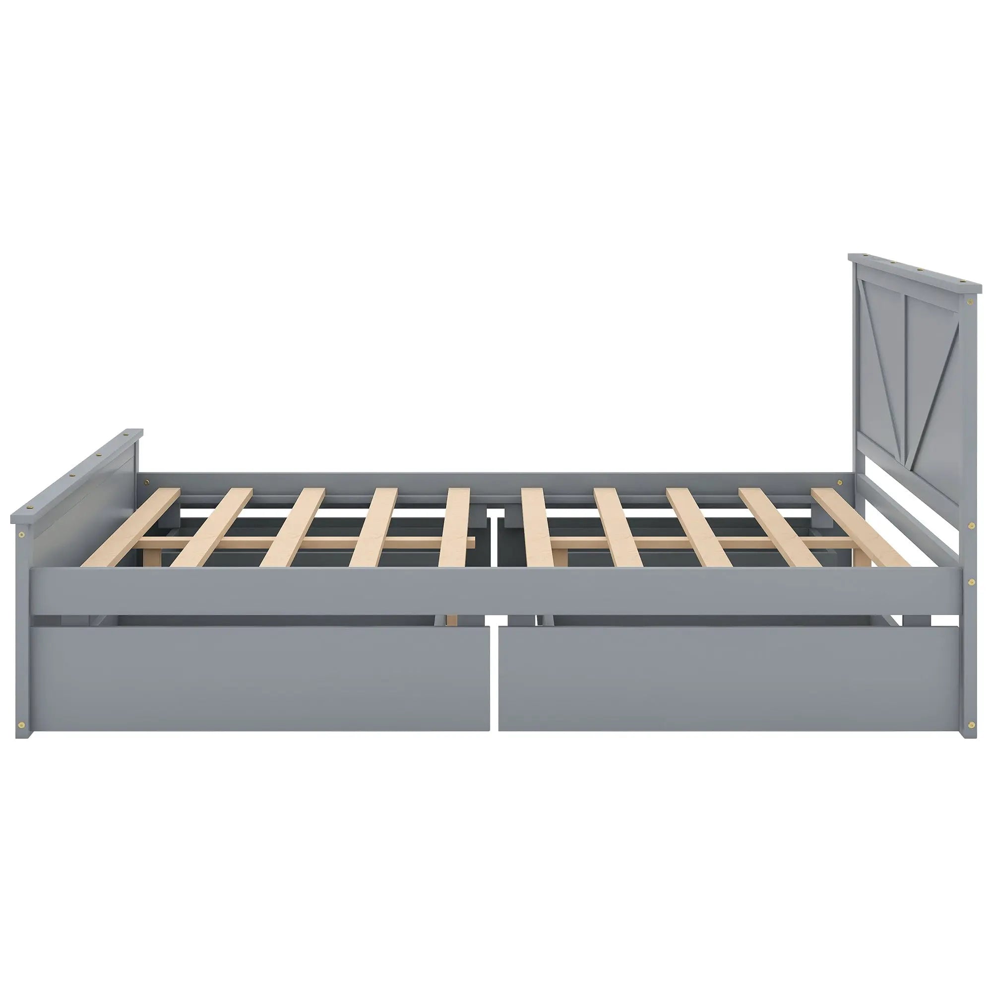 Queen Size Wooden Platform Bed with Four Storage Drawers and Support Legs - VINE GLOBAL