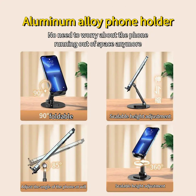 Foldable Cell Phone Stand, C4 Portable Aluminum Phone Holder, Adjustable Phone Dock Cradle Compatible With IPhone 14,13,12,11 Pro Max, Samsung Galaxy, Small Tablets And Other Phones - VINE GLOBAL