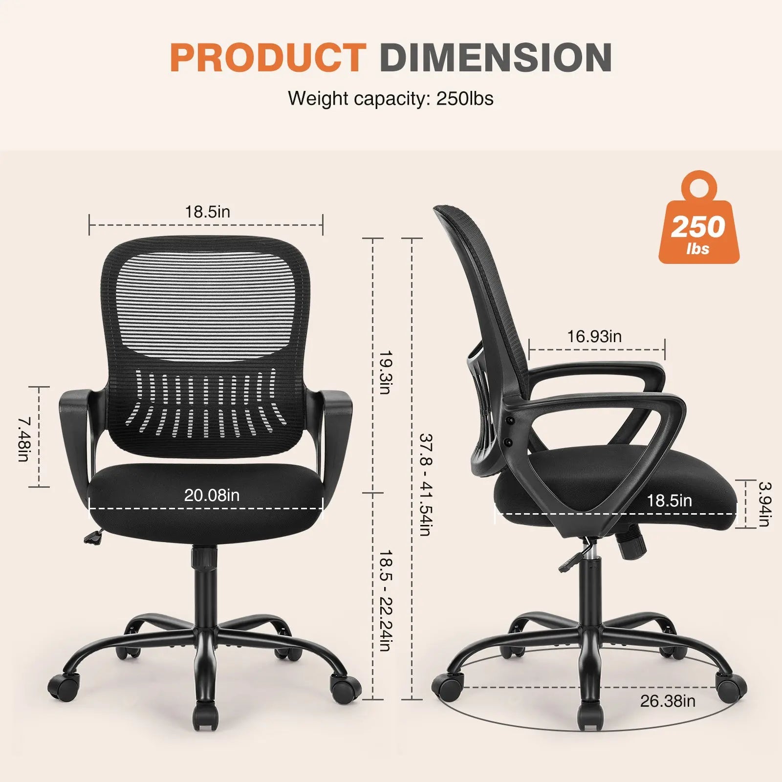 Sweetcrispy Ergonomic Office Chair Home Desk Mesh Chair with Fixed Armrest Executive Computer Chair with Soft Foam Seat Cushion - VINE GLOBAL