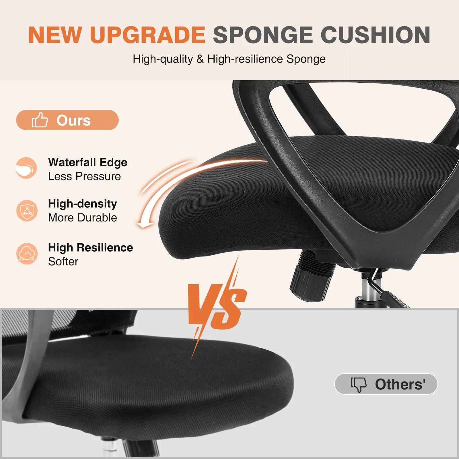 Sweetcrispy Ergonomic Office Chair Home Desk Mesh Chair with Fixed Armrest Executive Computer Chair with Soft Foam Seat Cushion - VINE GLOBAL
