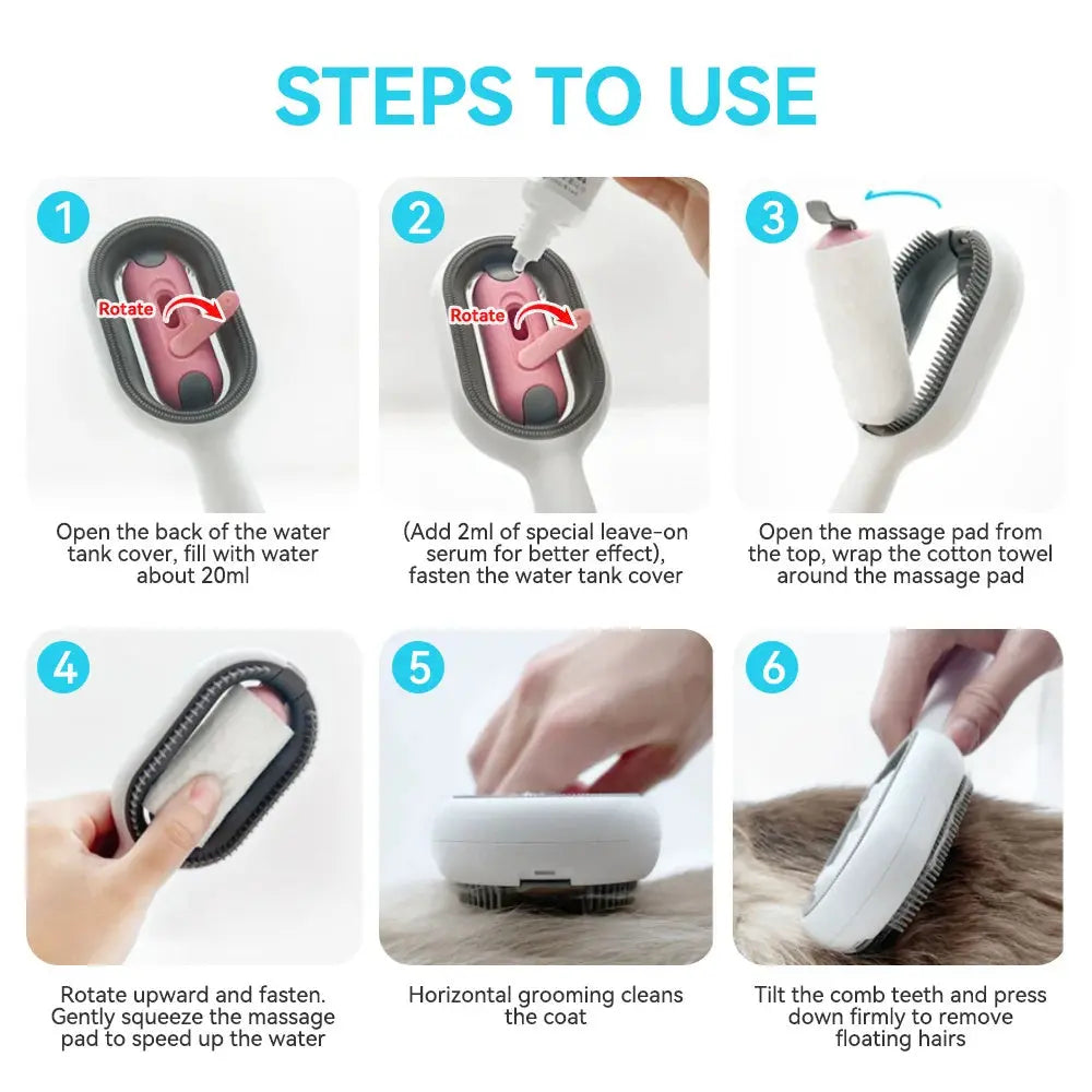 Cat Hair Brush With Water, Sticky Brush For Cats, 4 In-1 Cat Grooming Brush Creative Update Cat Dog Grooming Comb With Water Tank Double-Sided Hair Removal Brush Kitten Pet Supplies Accessories - VINE GLOBAL