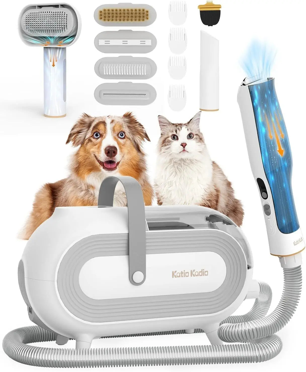Katio Kadio Pet Grooming Kit & Pet Hair Vacuum, Dog Grooming Tools for Shedding Small, Medium Dog Cat - 60dB Low Noise  Pet Grooming Vacuum - VINE GLOBAL
