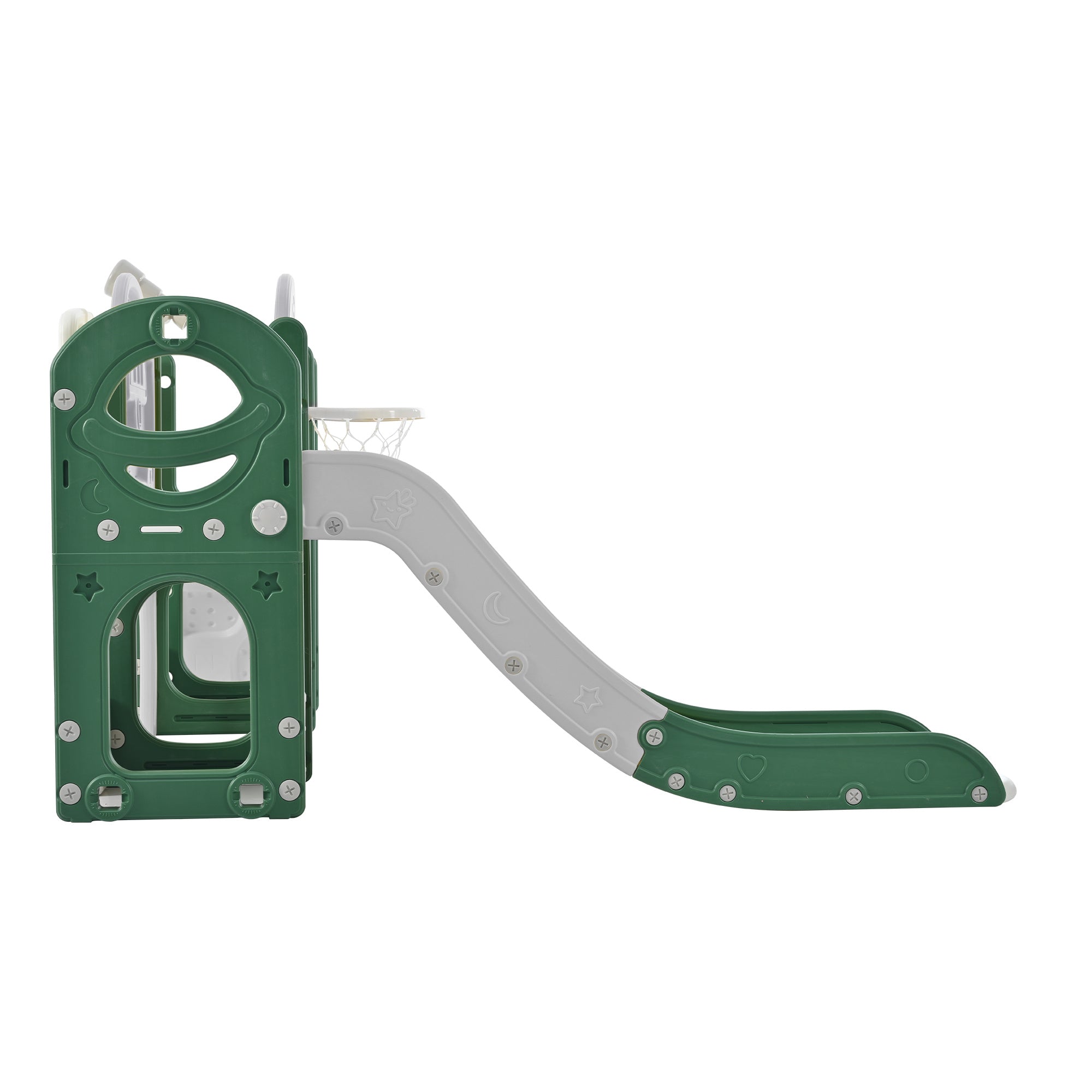 Kids Slide Playset Structure 9 in 1, Freestanding Spaceship Set with Slide, Arch Tunnel, Ring Toss, Drawing Whiteboardl and Basketball Hoop for Toddlers, Kids Climbers Playground - VINE GLOBAL