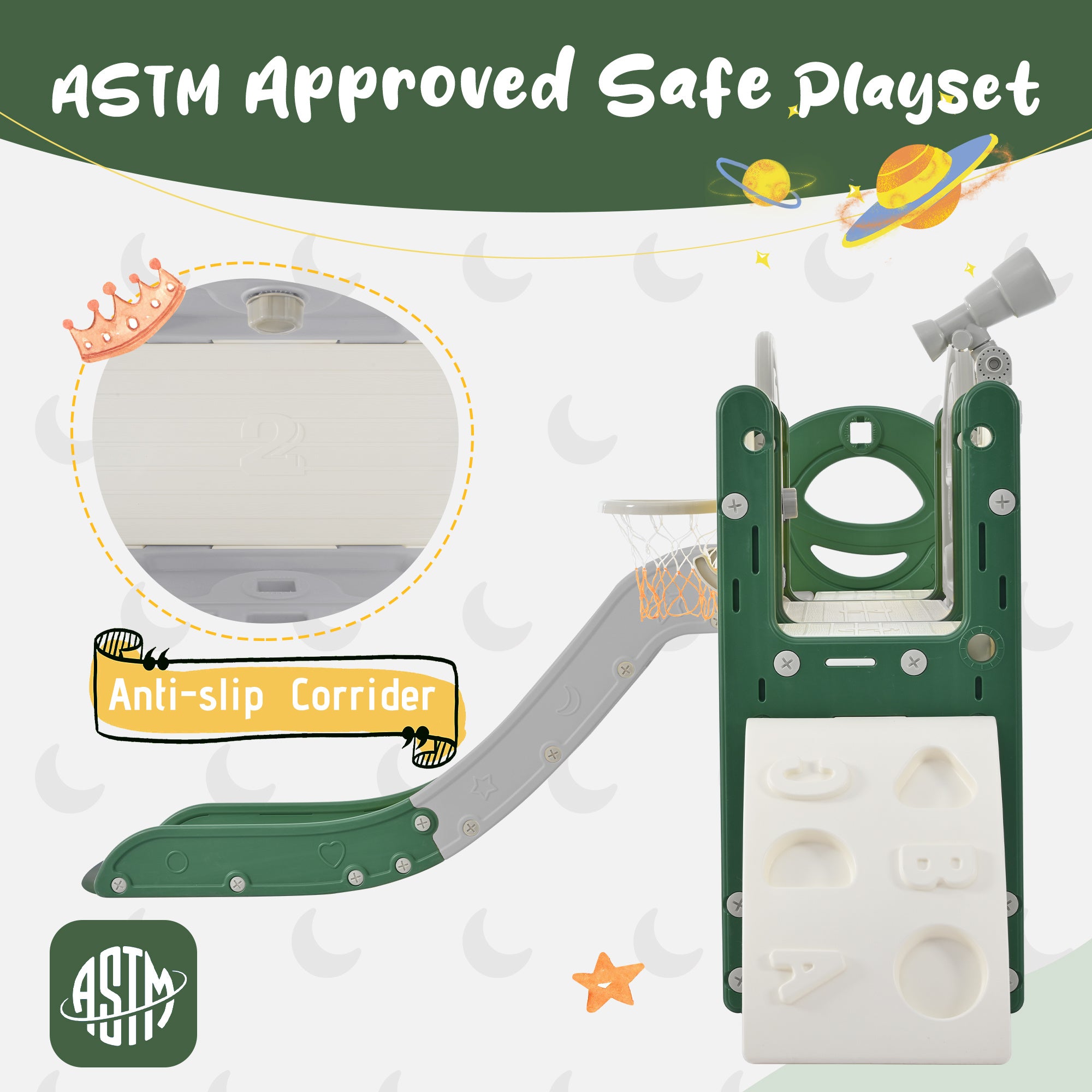 Kids Slide Playset Structure 9 in 1, Freestanding Spaceship Set with Slide, Arch Tunnel, Ring Toss, Drawing Whiteboardl and Basketball Hoop for Toddlers, Kids Climbers Playground - VINE GLOBAL