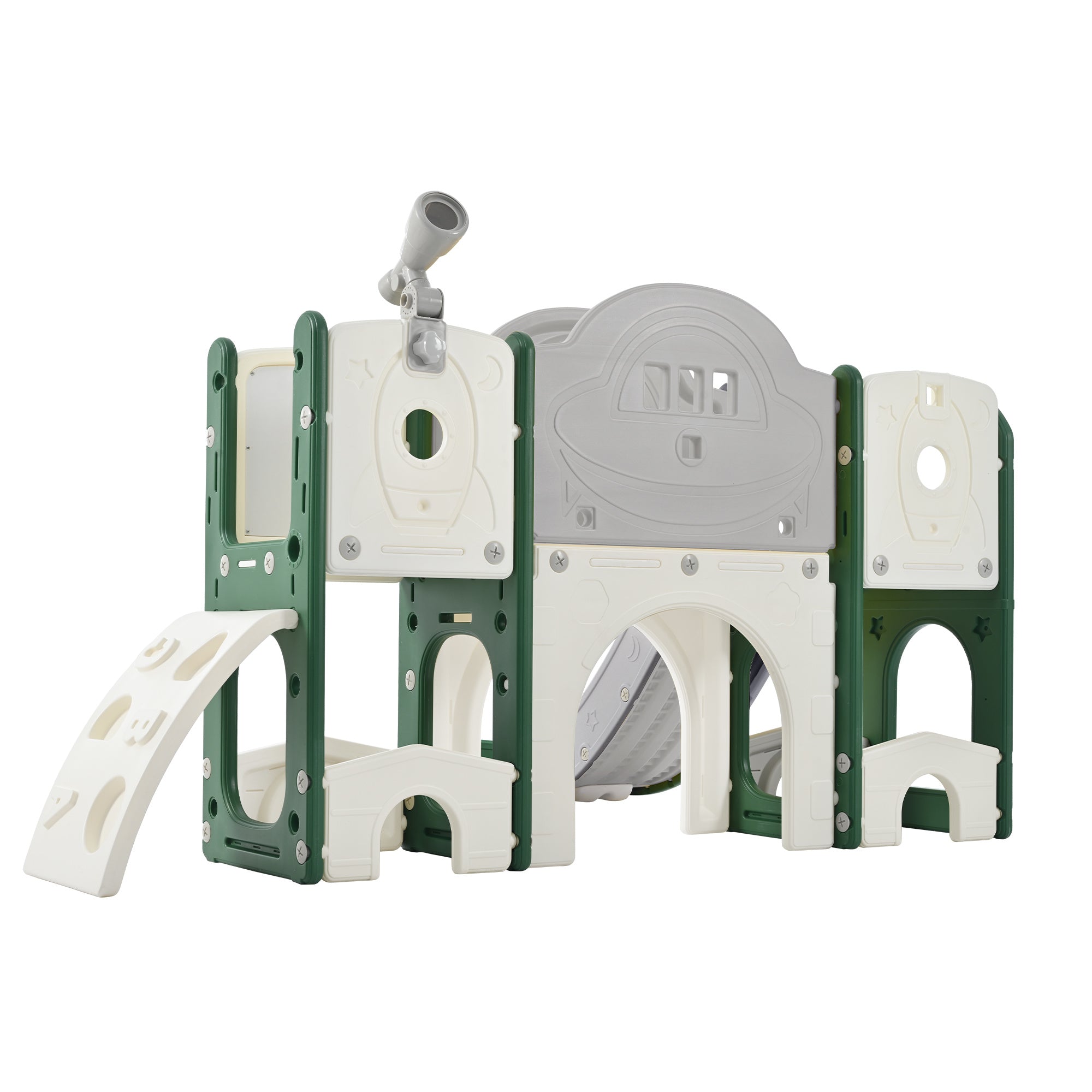 Kids Slide Playset Structure 9 in 1, Freestanding Spaceship Set with Slide, Arch Tunnel, Ring Toss, Drawing Whiteboardl and Basketball Hoop for Toddlers, Kids Climbers Playground - VINE GLOBAL