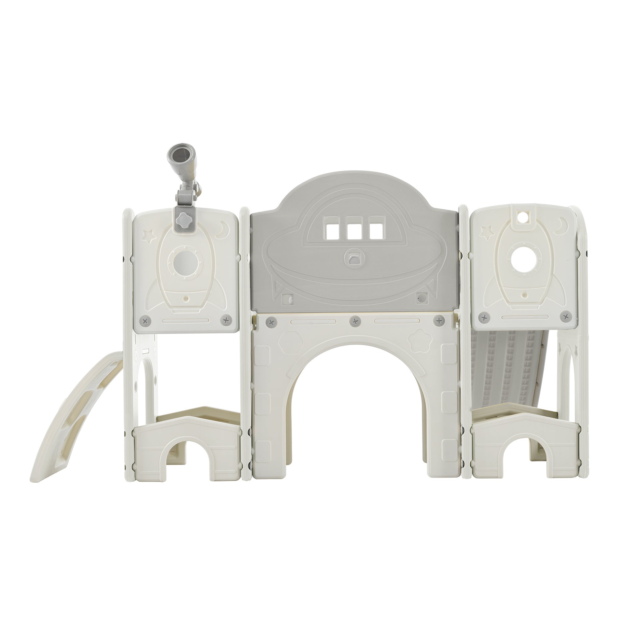 Kids Slide Playset Structure 9 in 1, Freestanding Spaceship Set with Slide, Arch Tunnel, Ring Toss, Drawing Whiteboardl and Basketball Hoop for Toddlers, Kids Climbers Playground - VINE GLOBAL