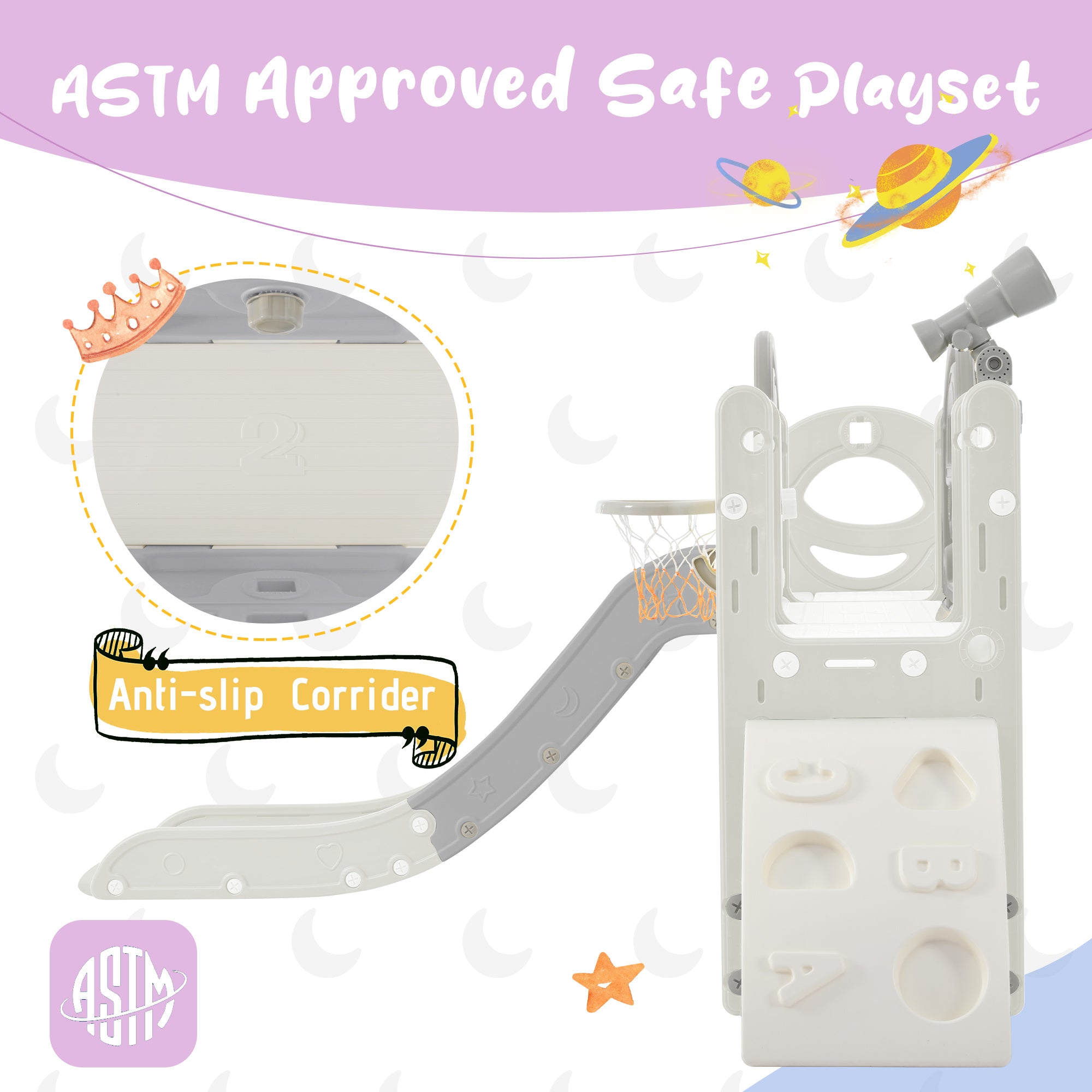 Kids Slide Playset Structure 9 in 1, Freestanding Spaceship Set with Slide, Arch Tunnel, Ring Toss, Drawing Whiteboardl and Basketball Hoop for Toddlers, Kids Climbers Playground - VINE GLOBAL