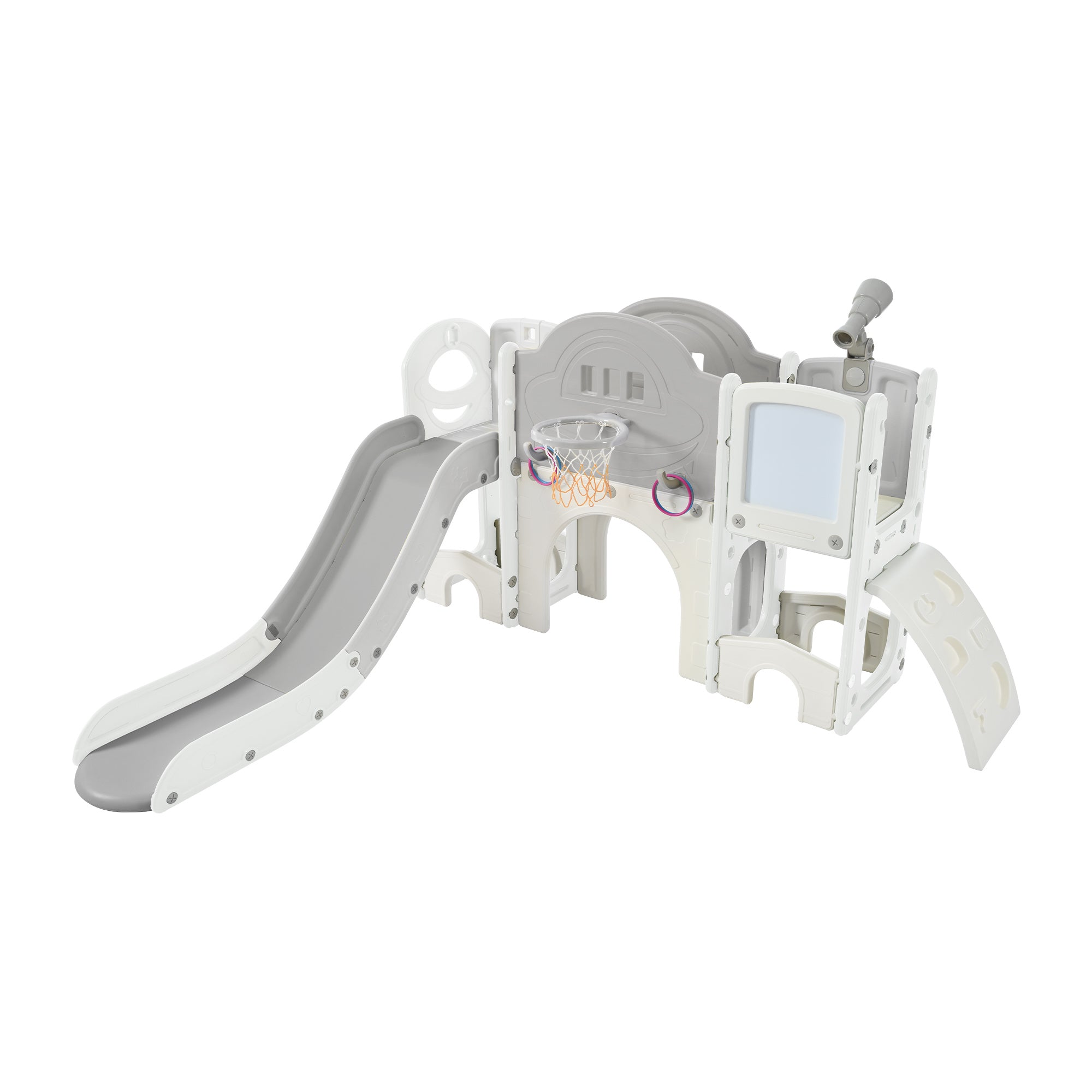 Kids Slide Playset Structure 9 in 1, Freestanding Spaceship Set with Slide, Arch Tunnel, Ring Toss, Drawing Whiteboardl and Basketball Hoop for Toddlers, Kids Climbers Playground - VINE GLOBAL