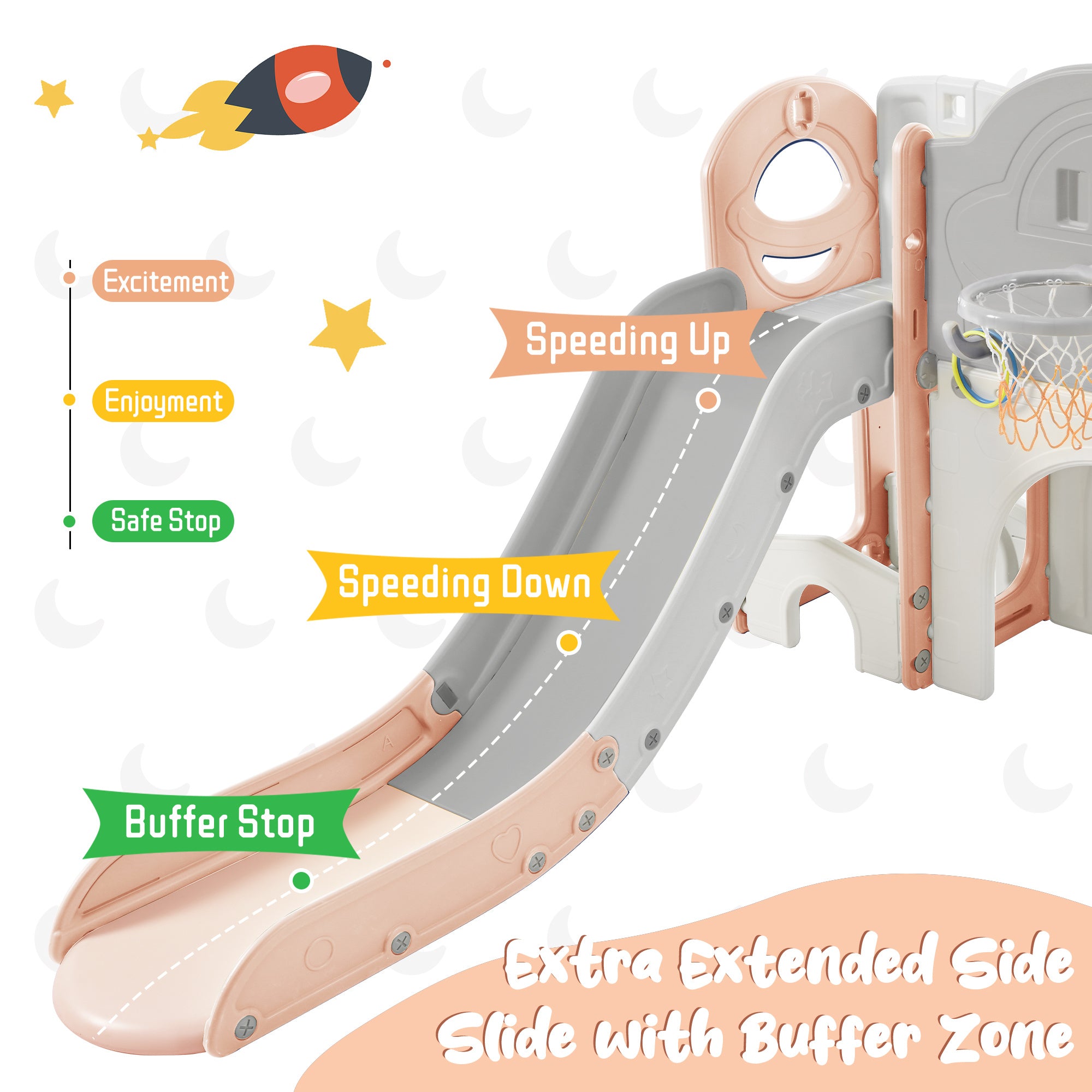 Kids Slide Playset Structure 9 in 1, Freestanding Spaceship Set with Slide, Arch Tunnel, Ring Toss, Drawing Whiteboardl and Basketball Hoop for Toddlers, Kids Climbers Playground - VINE GLOBAL