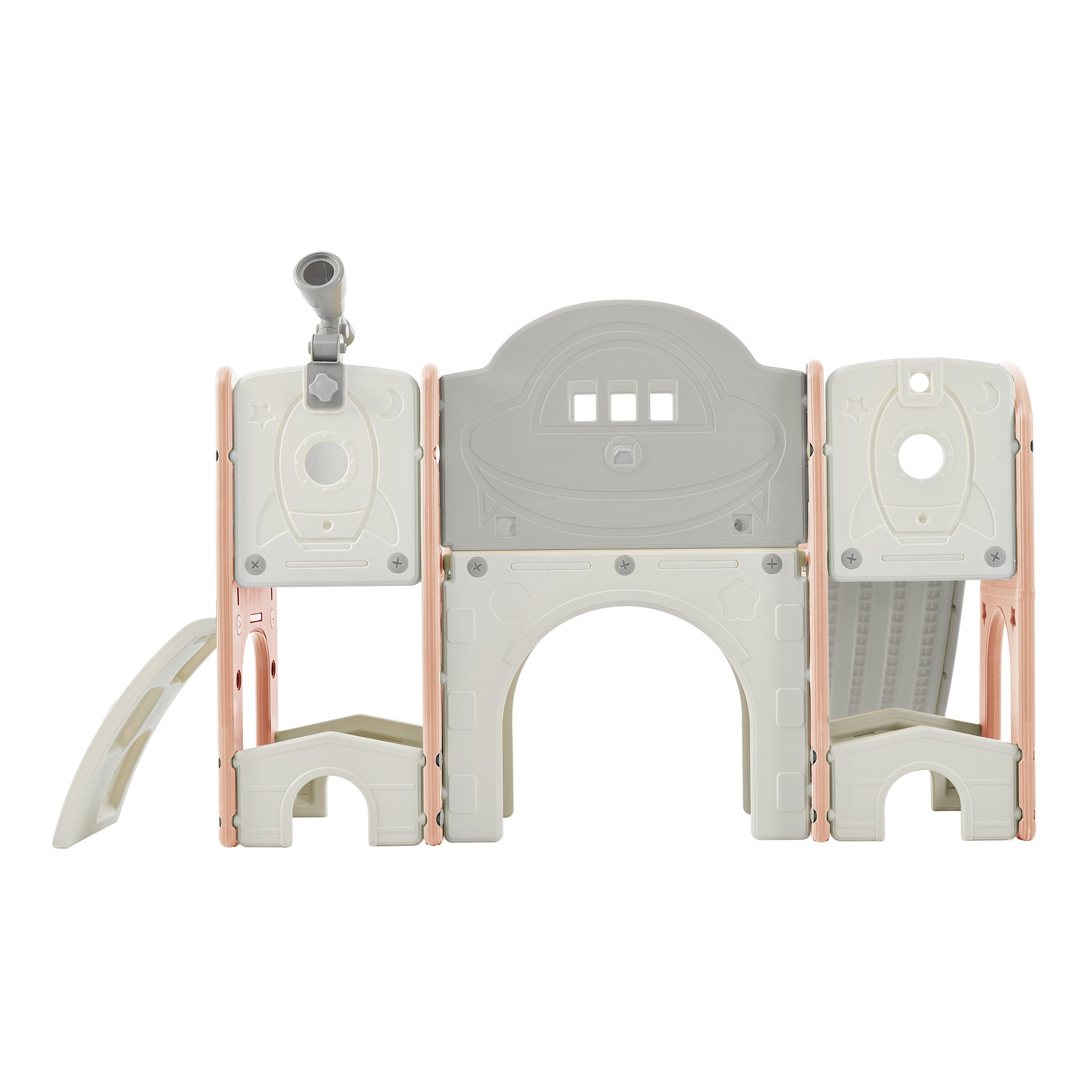 Kids Slide Playset Structure 9 in 1, Freestanding Spaceship Set with Slide, Arch Tunnel, Ring Toss, Drawing Whiteboardl and Basketball Hoop for Toddlers, Kids Climbers Playground - VINE GLOBAL