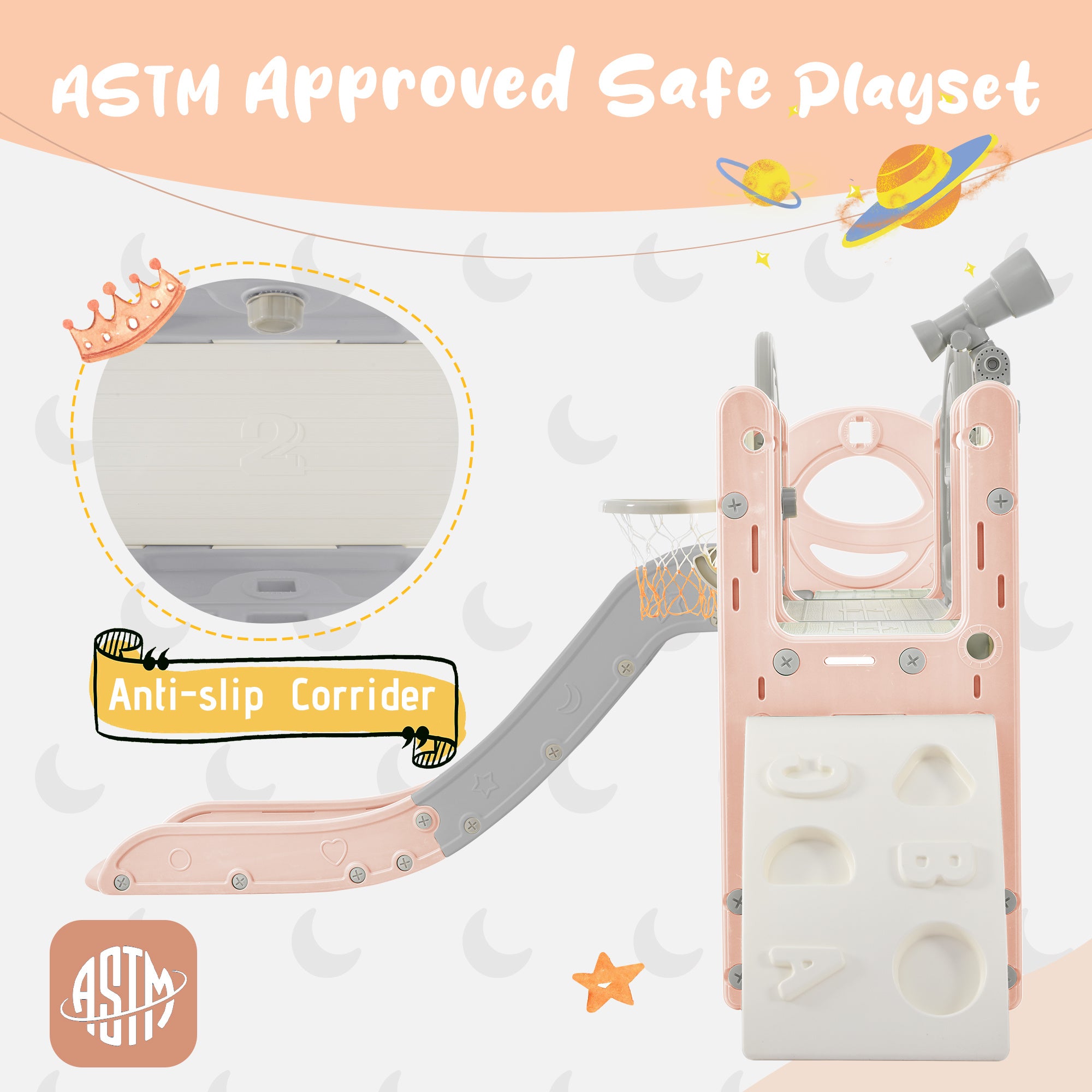 Kids Slide Playset Structure 9 in 1, Freestanding Spaceship Set with Slide, Arch Tunnel, Ring Toss, Drawing Whiteboardl and Basketball Hoop for Toddlers, Kids Climbers Playground - VINE GLOBAL