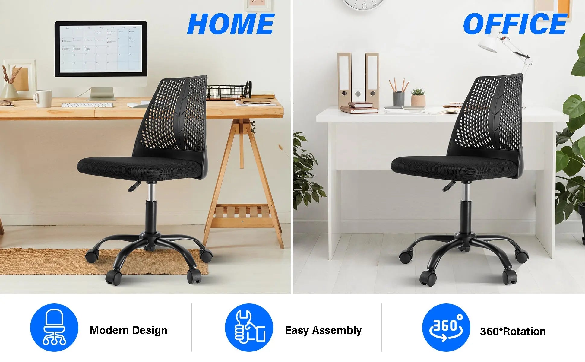 Ergonomic Office and Home Chair with Supportive Cushioning, Black - VINE GLOBAL