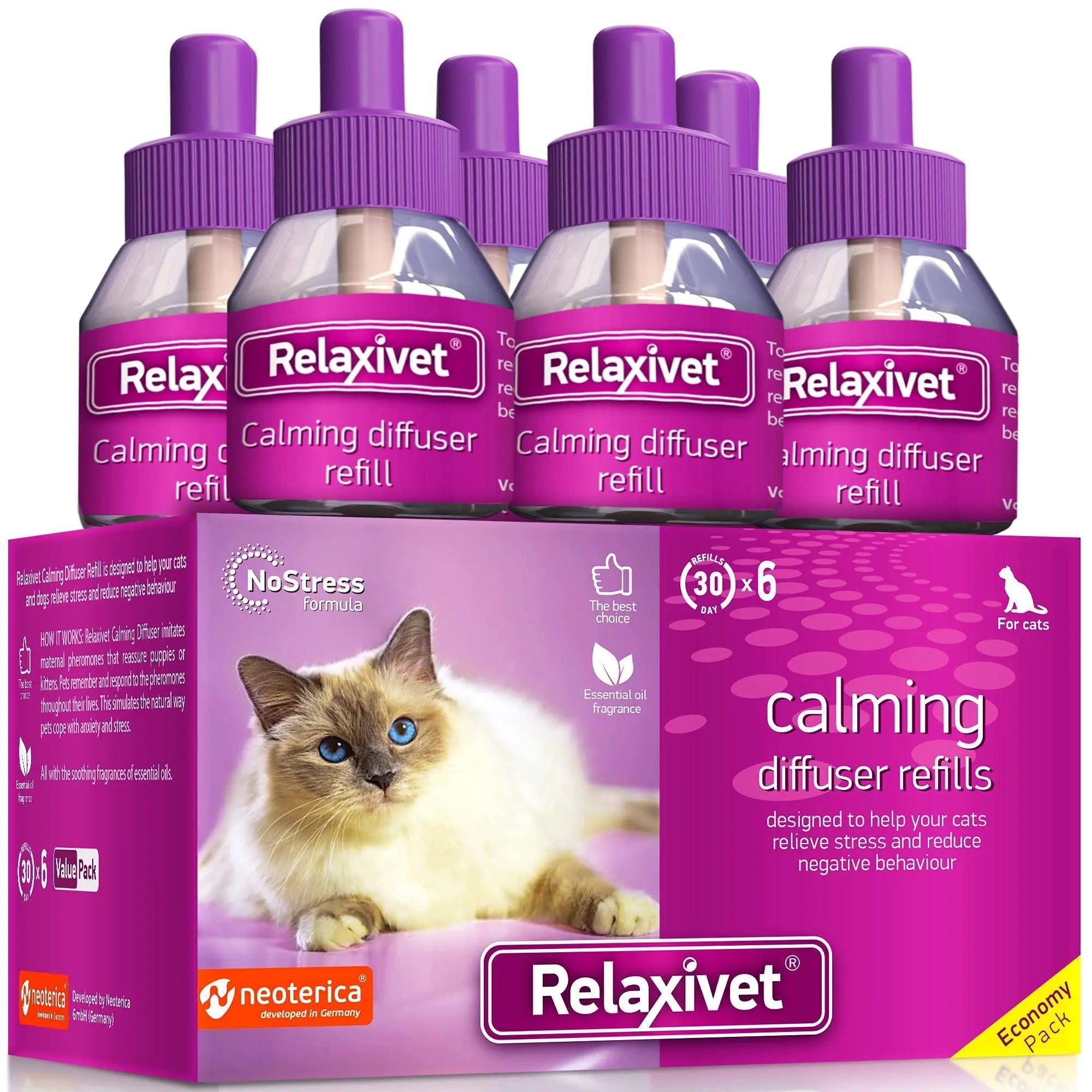 Calming Cat Diffuser Refill 6 Pcs Anti Anxiety Pet Products Feline Calm Pheromones Cats Comfort Stress Relief Help with Pee New Zone Aggression Fighting with Dogs Behavior Control - VINE GLOBAL