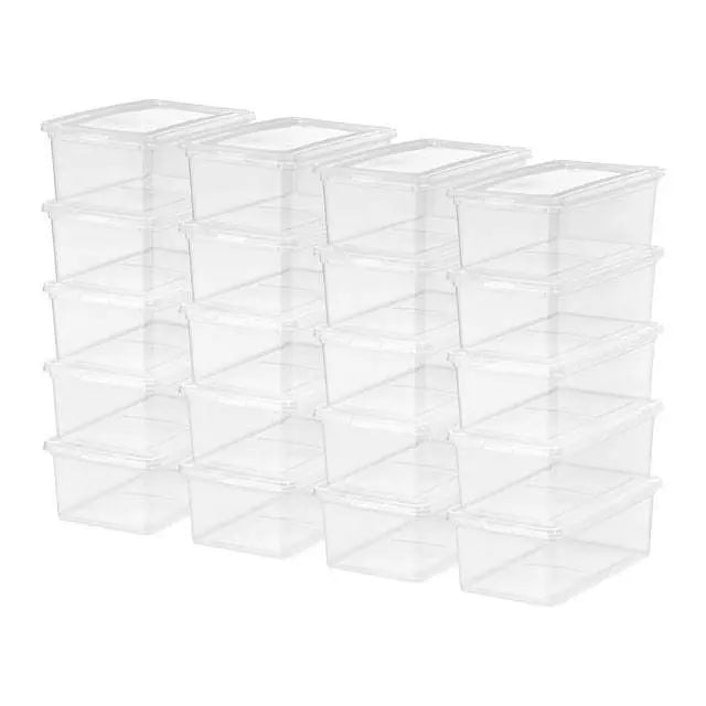 5 Qt. (1.25 gal.) Small Stackable Plastic Closet Storage Box, Clear, Set of 20 - VINE GLOBAL