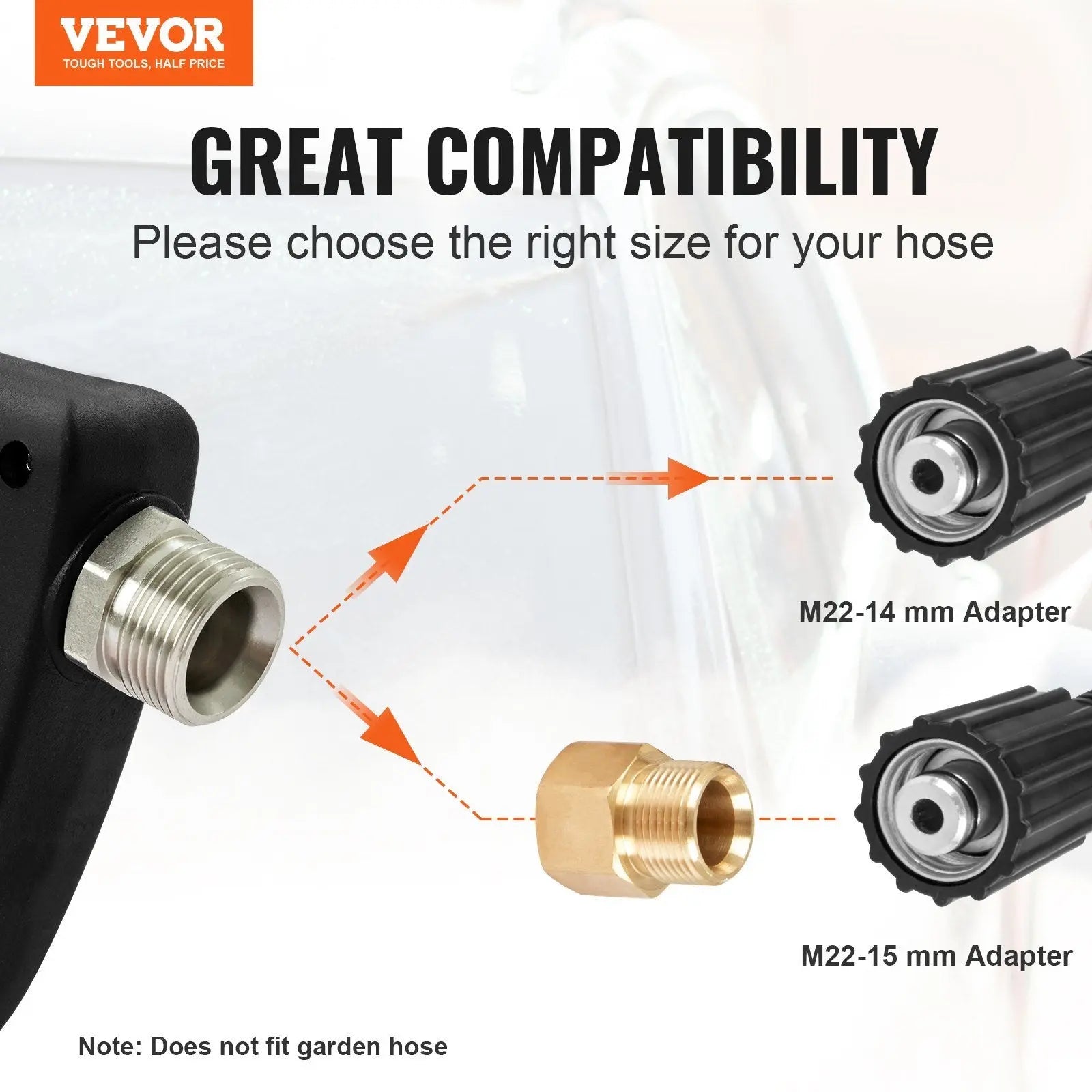 VEVOR Short Pressure Washer Gun, 4350 PSI High Power Washer Spay Gun, M22-14 Inlet & 1/4'' Outlet Hose Connector Foam Gun, Stainless Steel Pressure Washer Handle with 5 Color Quick Connect Nozzles - VINE GLOBAL
